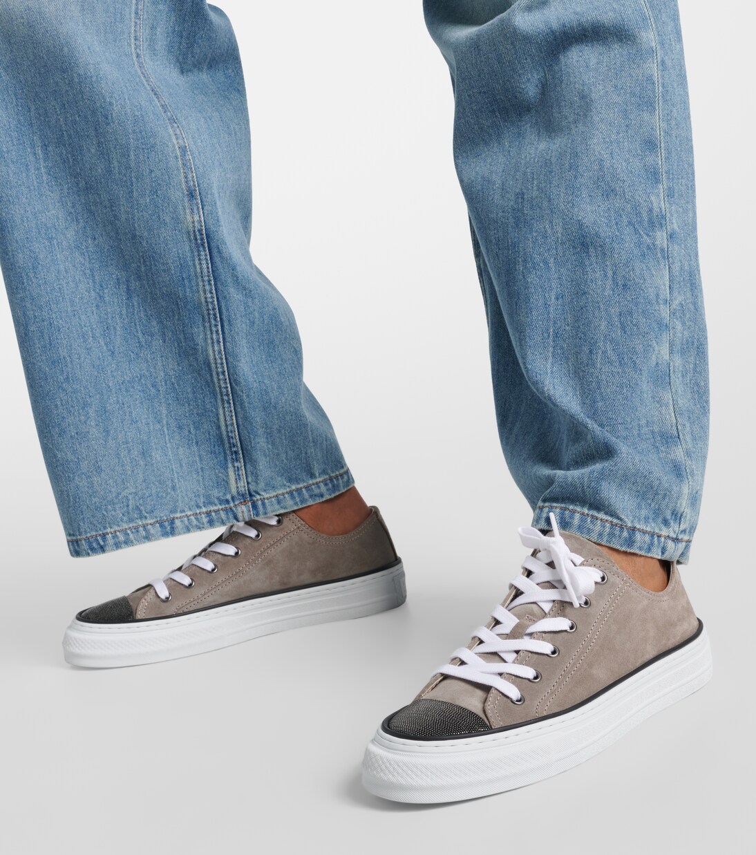 Embellished suede sneakers in grey - Brunello Cucinelli | Mytheresa