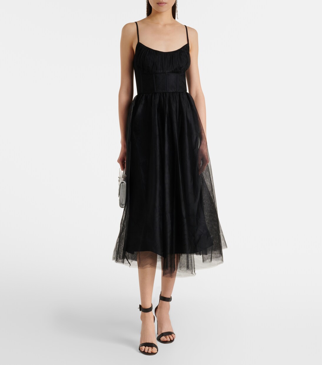 CORSET MIDI DRESS IN LACE TULLE main image 1