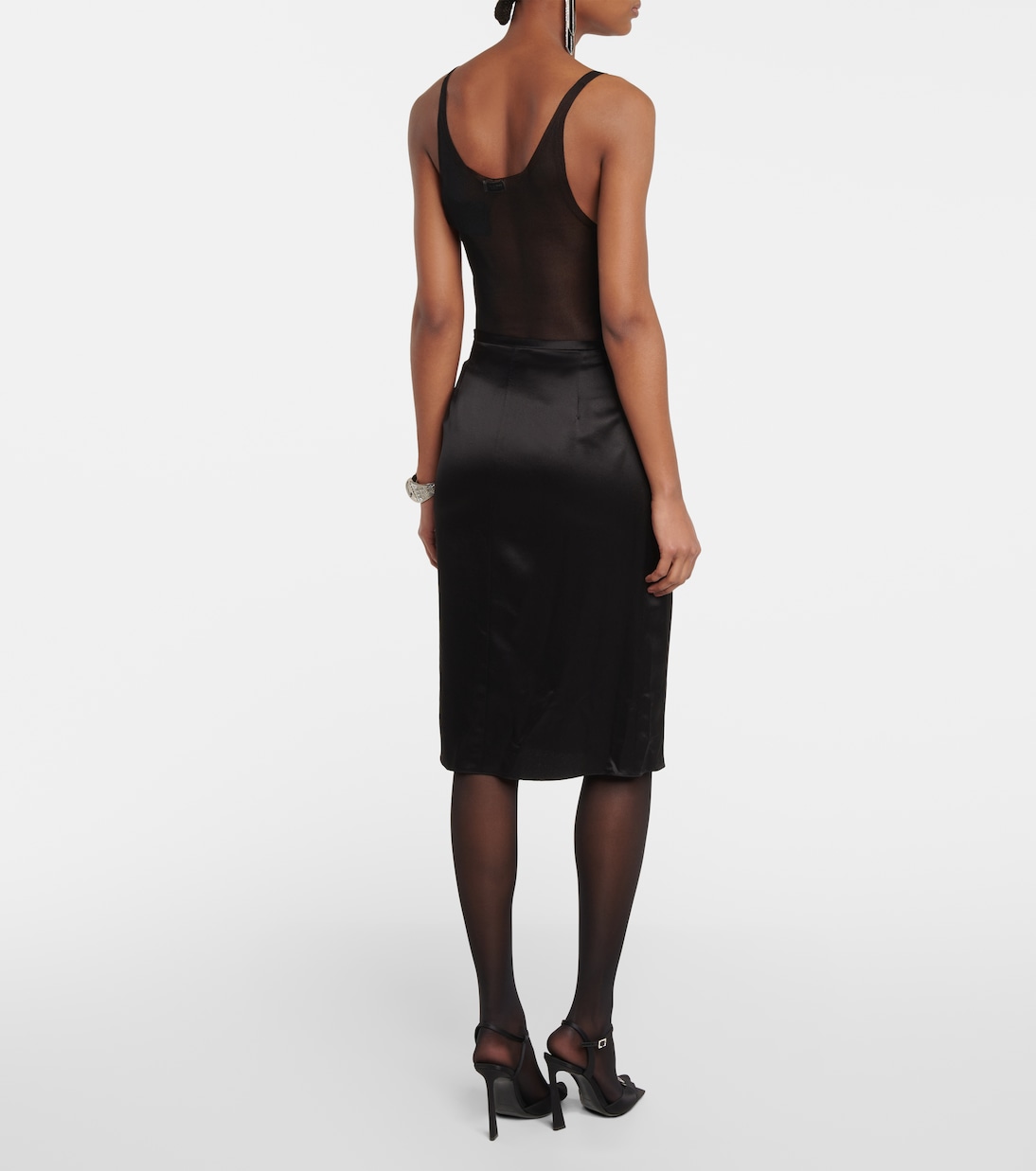 Saint Laurent Women's Wool and Cashmere Midi Skirt Beige