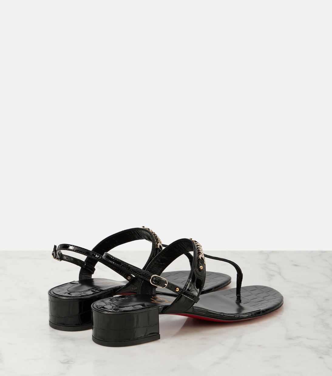 MJ Thong croc effect leather sandals in black Christian Louboutin