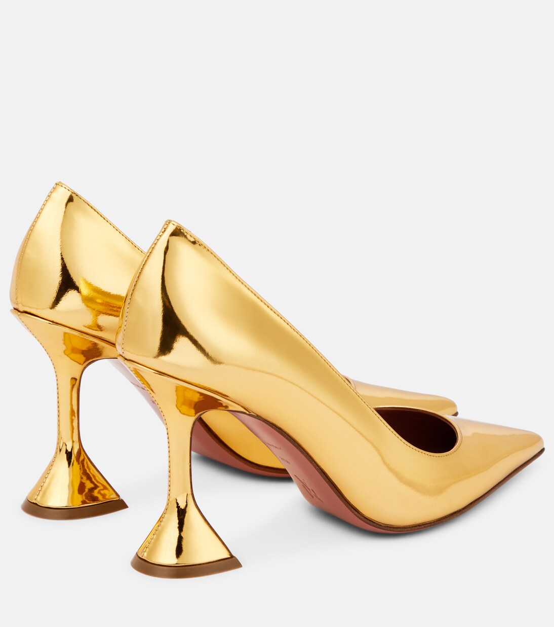 Ami mirrored leather pumps in gold - Amina Muaddi | Mytheresa 