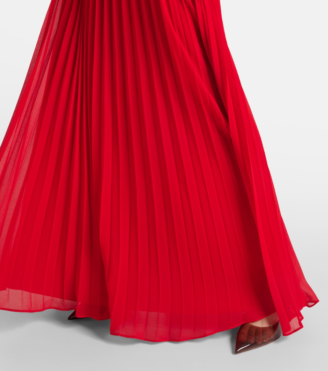 One Shoulder Chiffon Gown with Pleated Top Red Plus Size