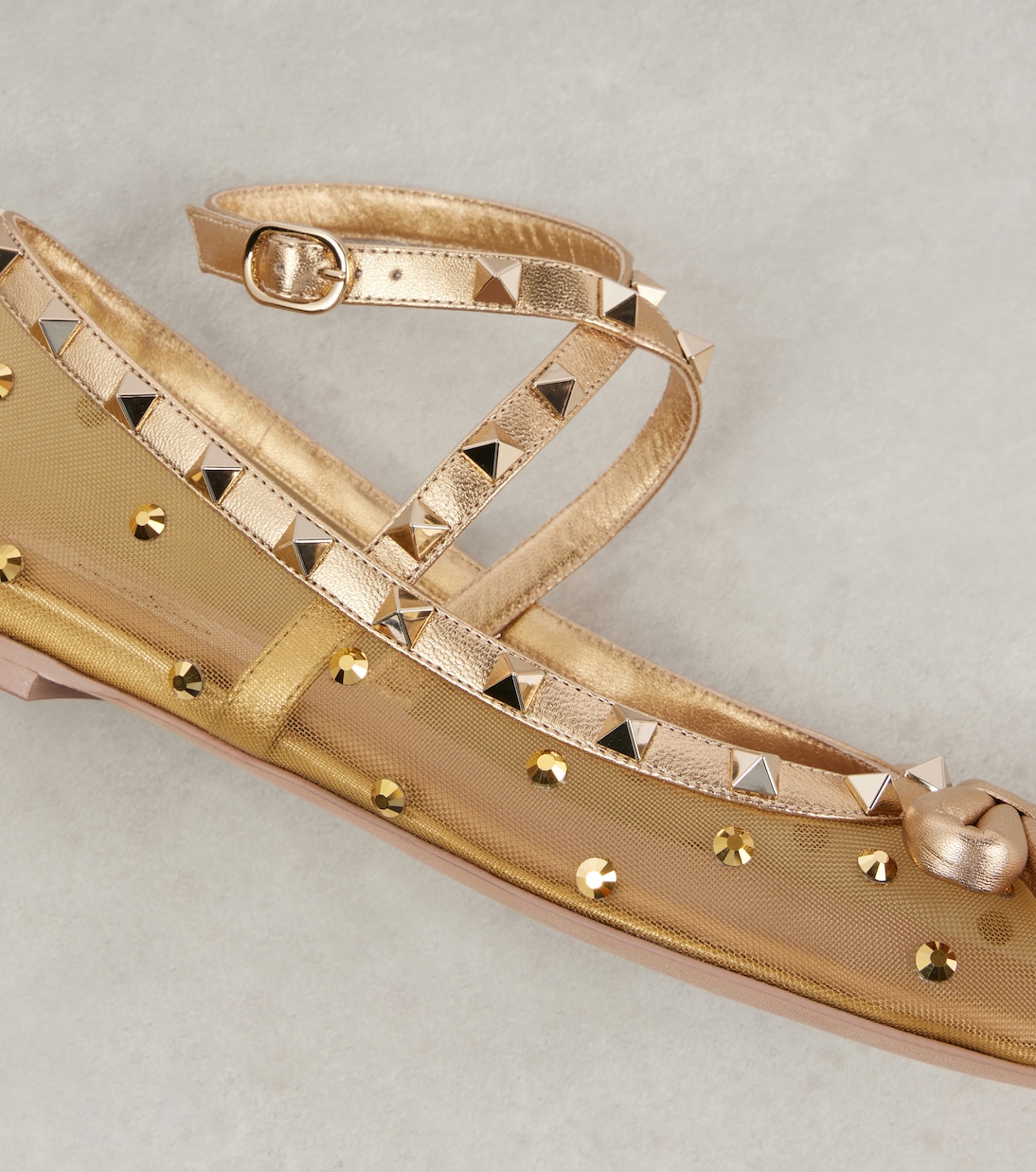 Rockstud embellished mesh ballet flats in gold - Valentino Garavani ...