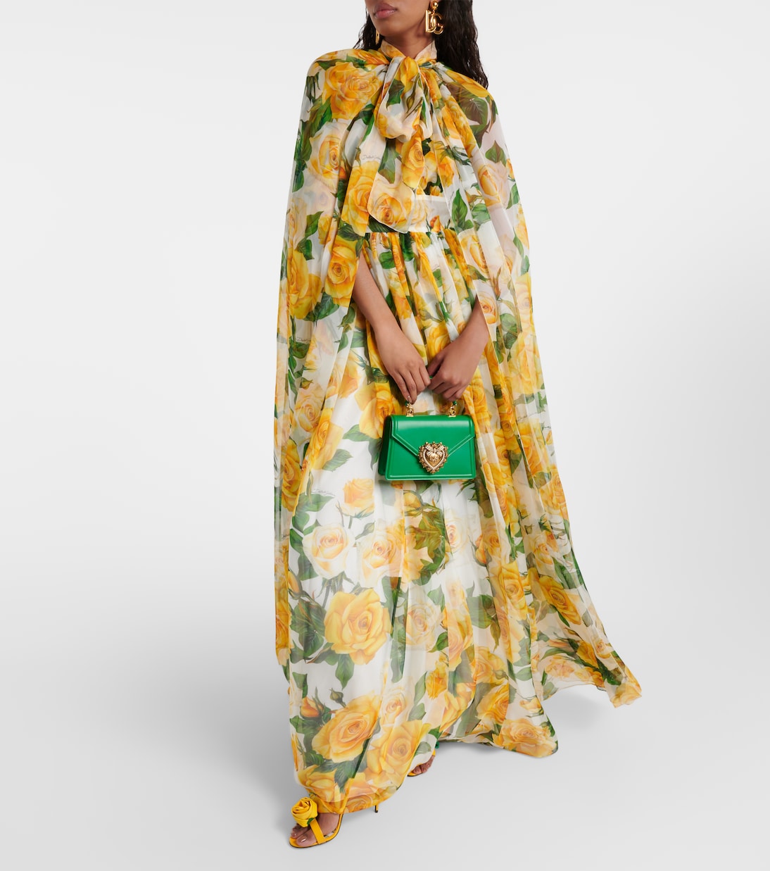Dolce & Gabbana Dolce & Gabbana Long silk chiffon dress with floral appliqué main image 0