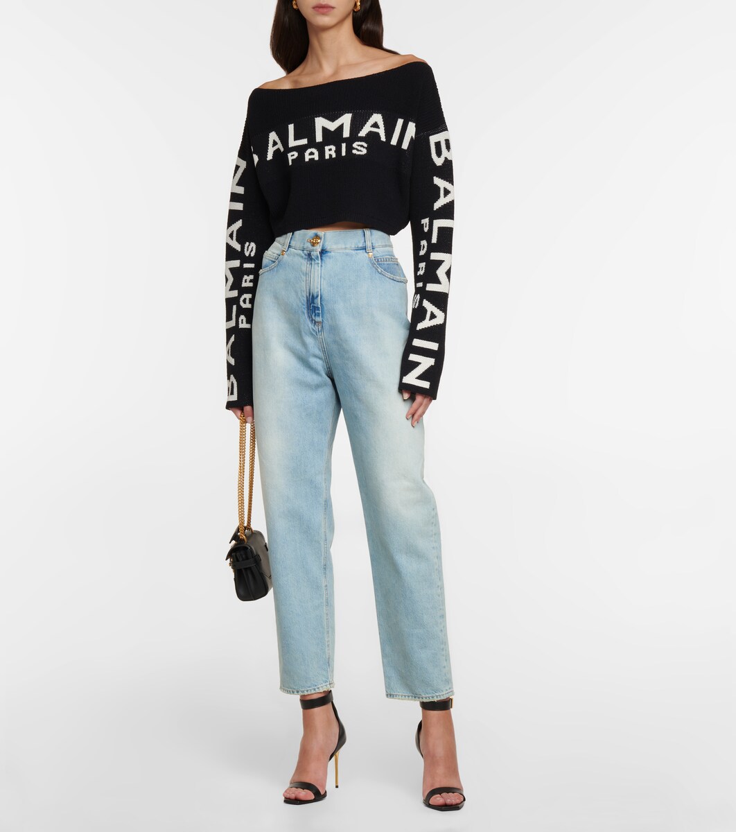 Off-shoulder wool-blend sweater 