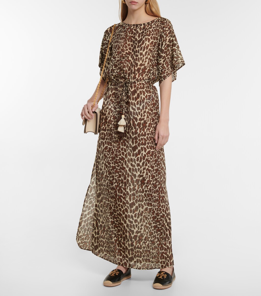 Printed cotton and silk maxi dress 