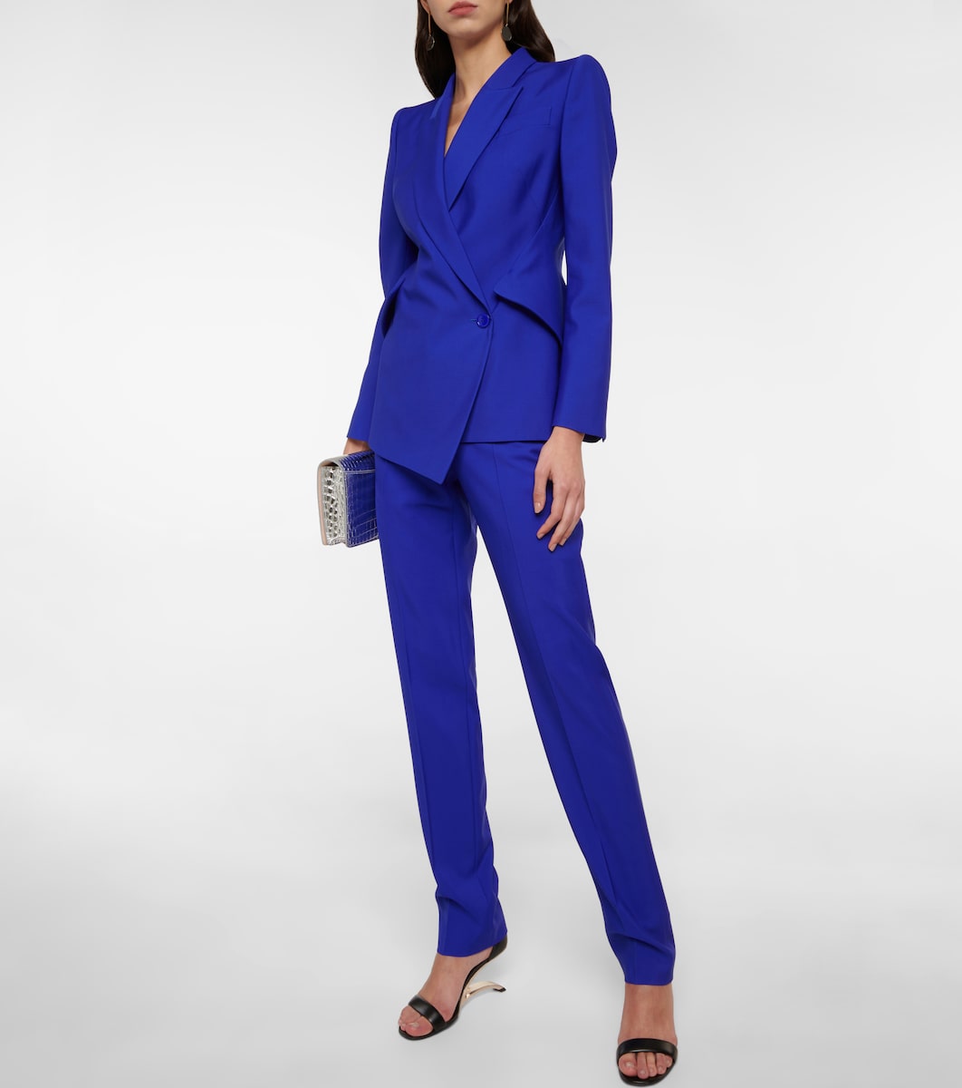High-rise pleated wool pants 