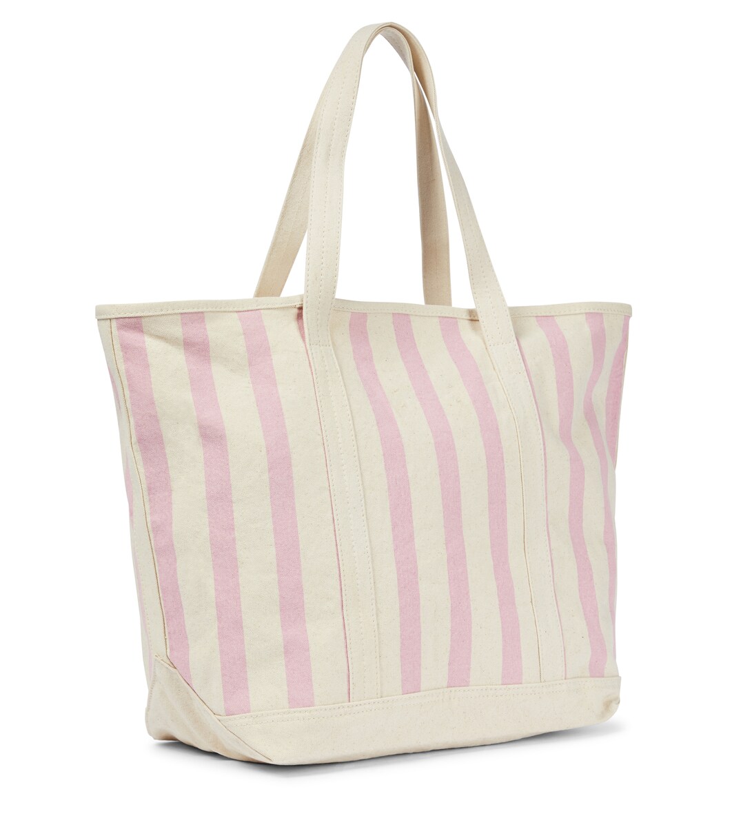 the transport stripe embroidered zip top crossbody tote