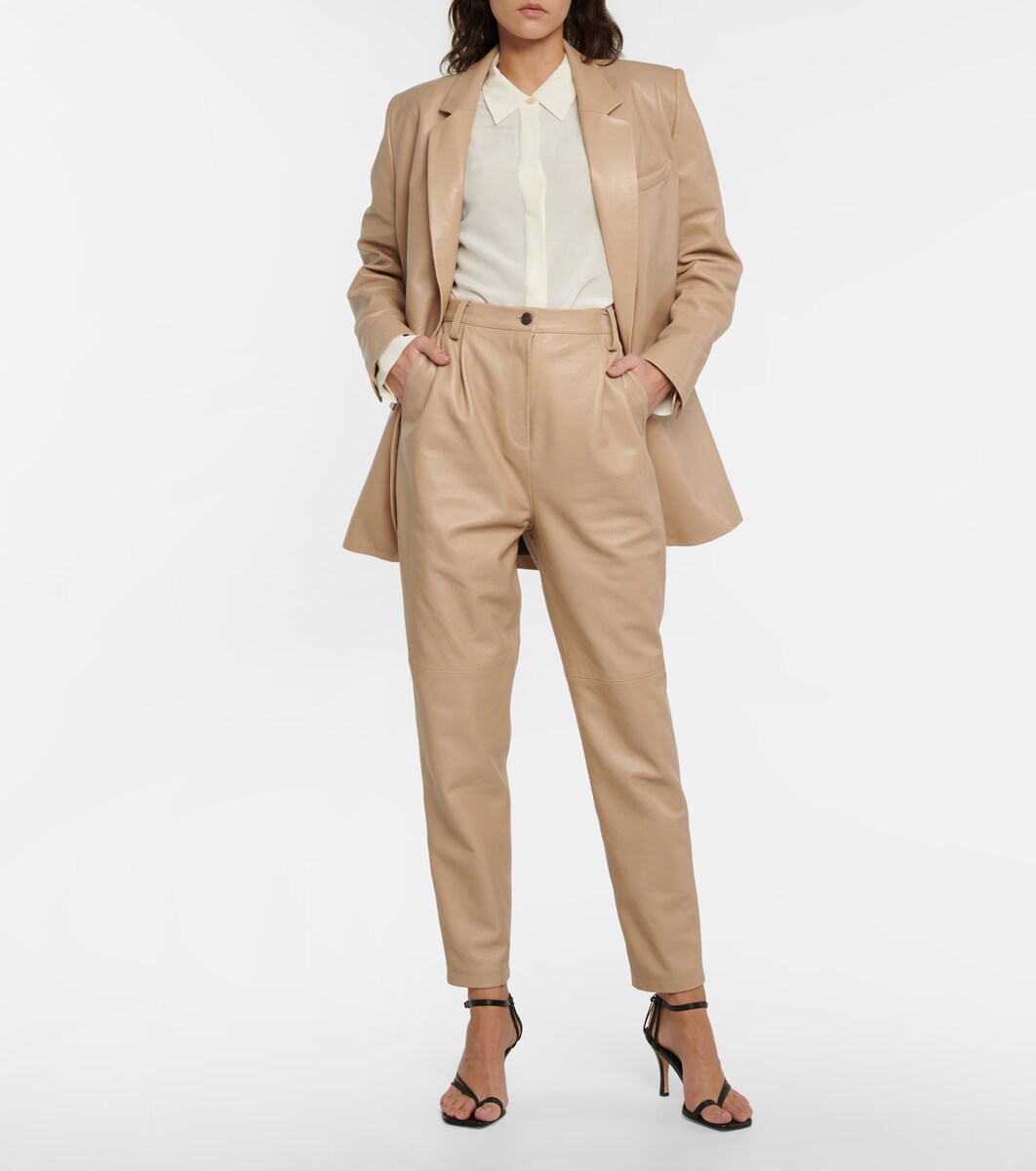 High-rise tapered leather pants 