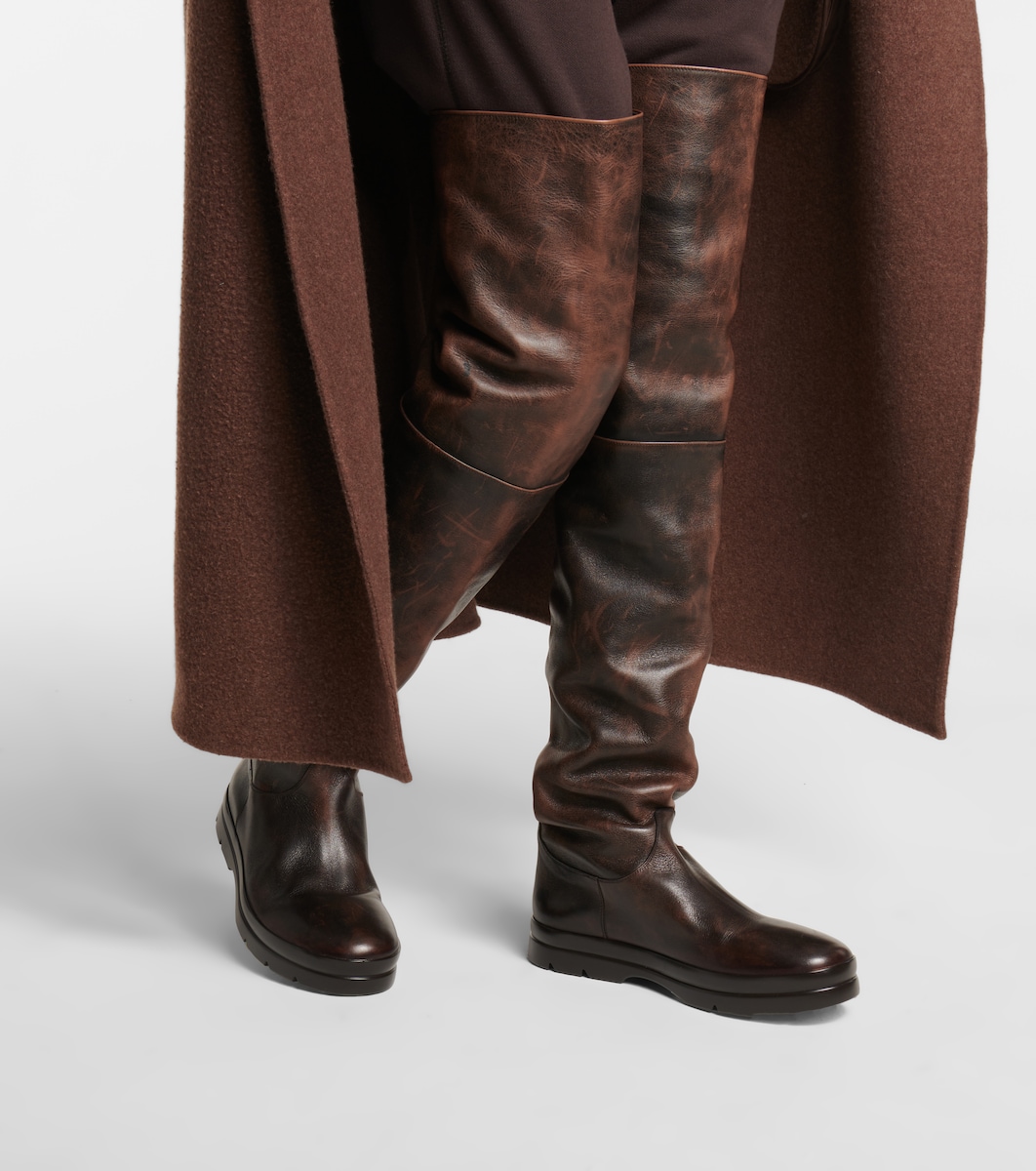 The Row - Billie leather over-the-knee boots | Mytheresa Brown Over The Knee Riding Boots