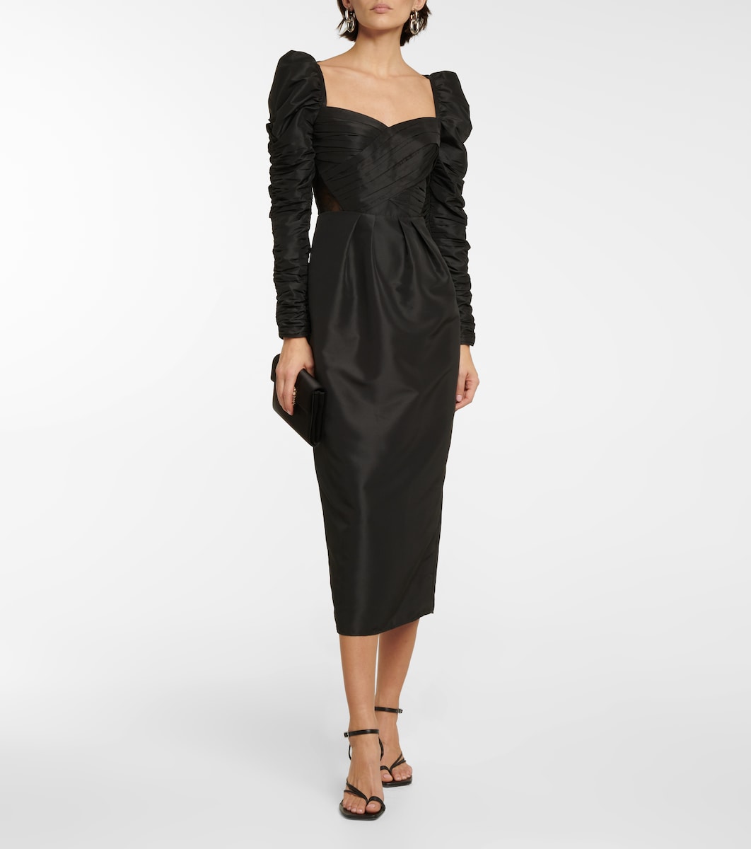 Lace-paneled taffeta midi dress 