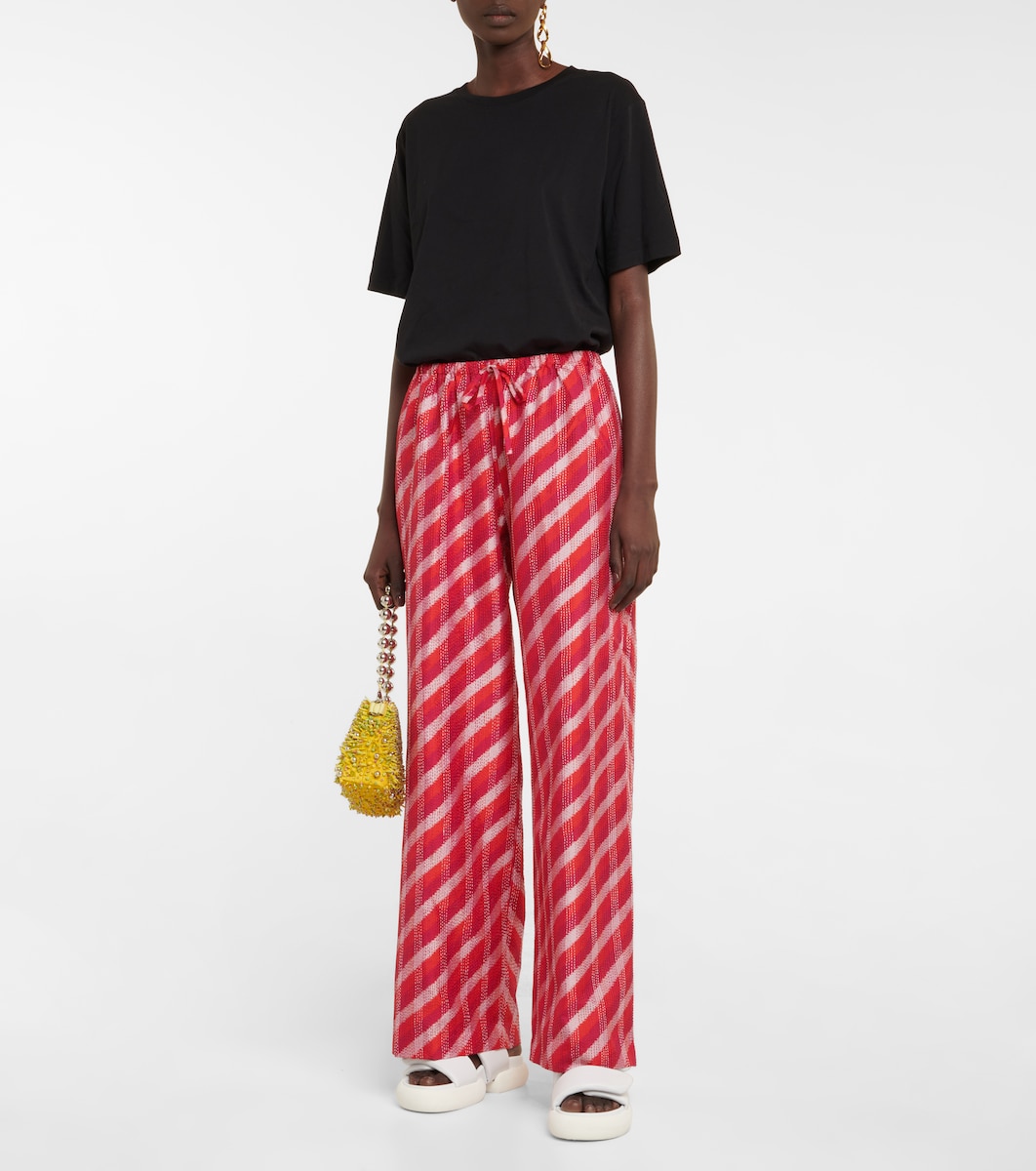 Striped silk ikat wide-leg pants 