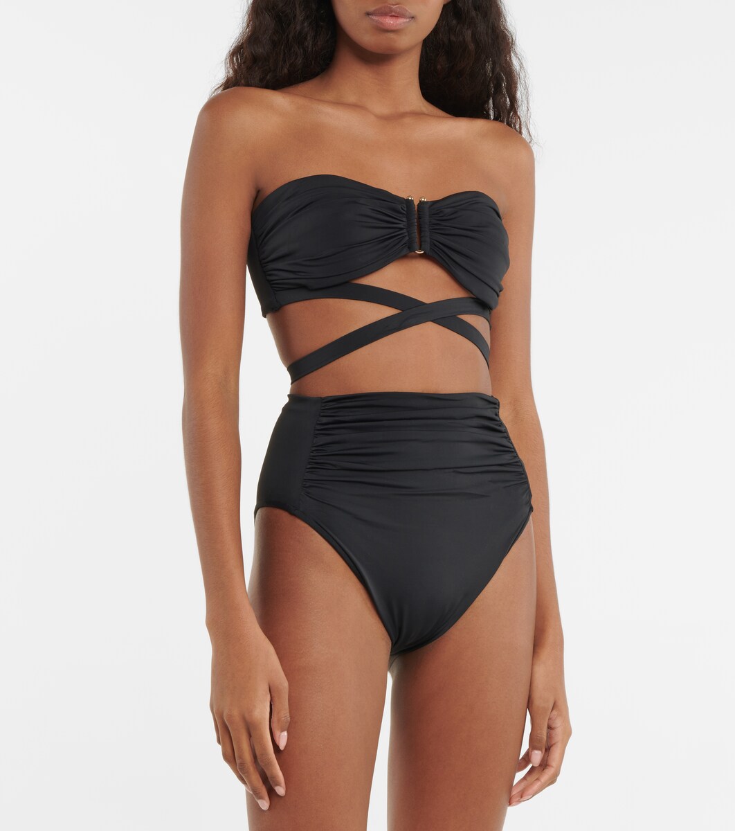 Self-Portrait - Ruched high-rise bikini 