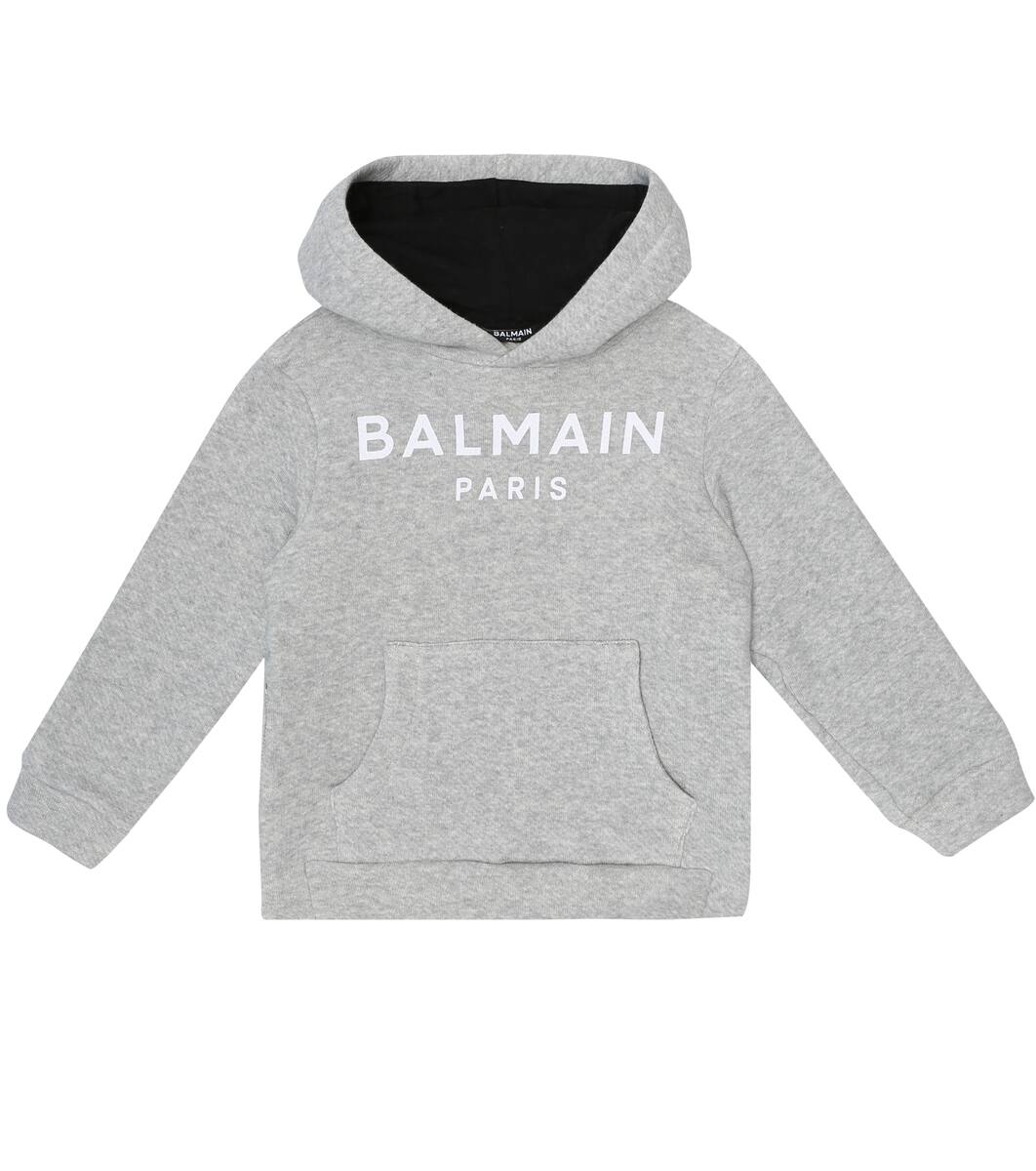 Logo Cotton Blend Hoodie | Balmain Kids Mytheresa CLASSIC LOGO HOOD KANGAROO Kapuzenpullover bright white