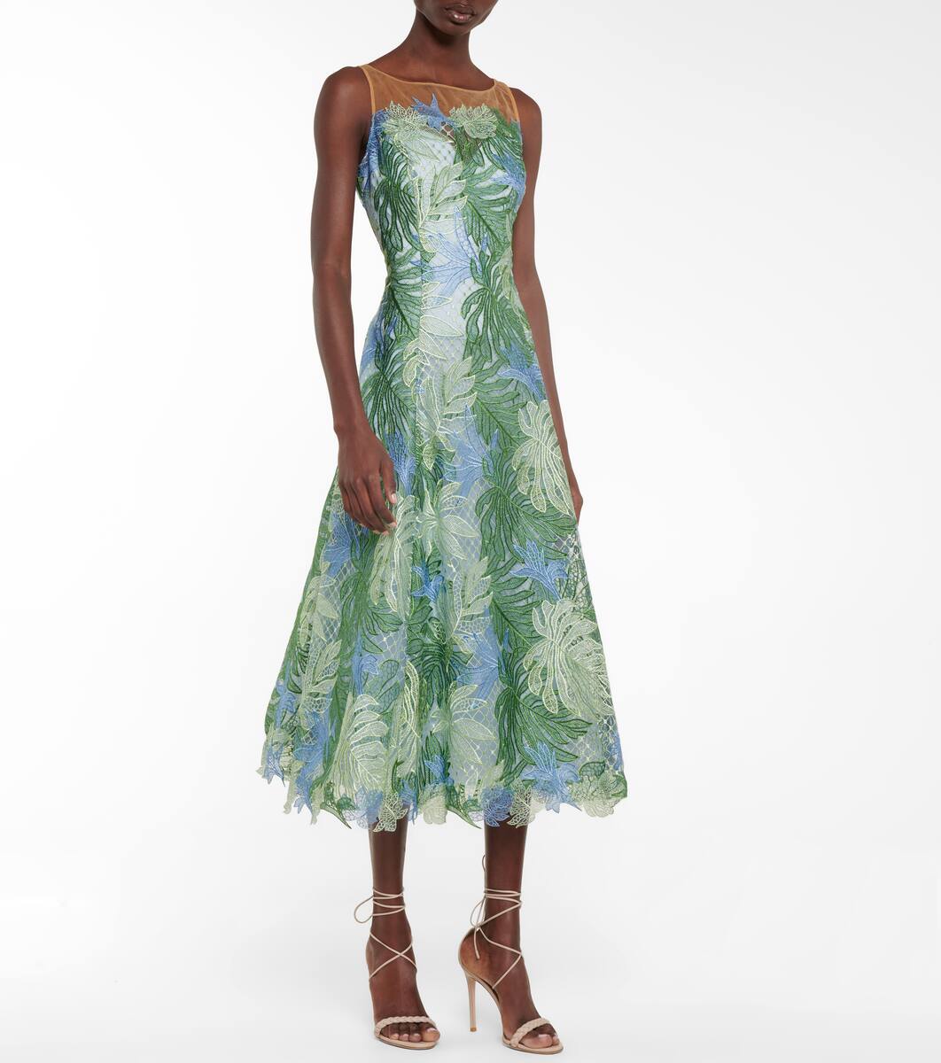 Marchesa notte sleeveless multicolor embroidered guipure lace dress Clearance