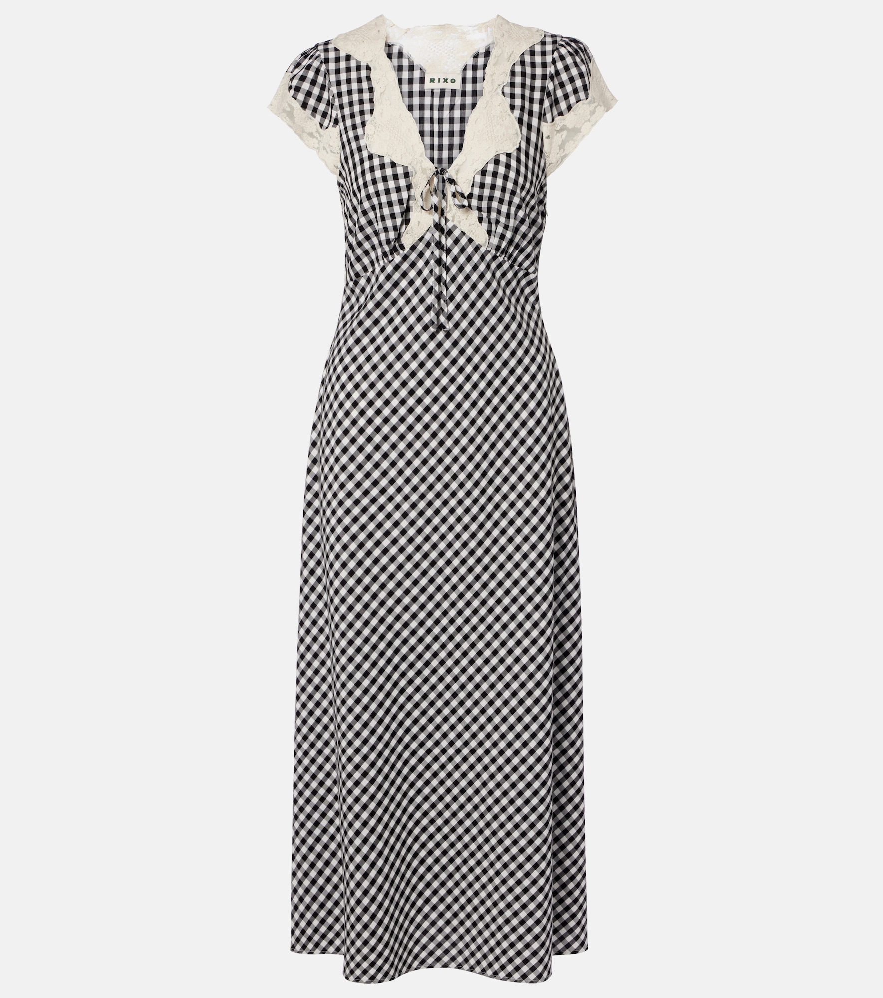 Rixo Amari lace-trimmed checked midi dress