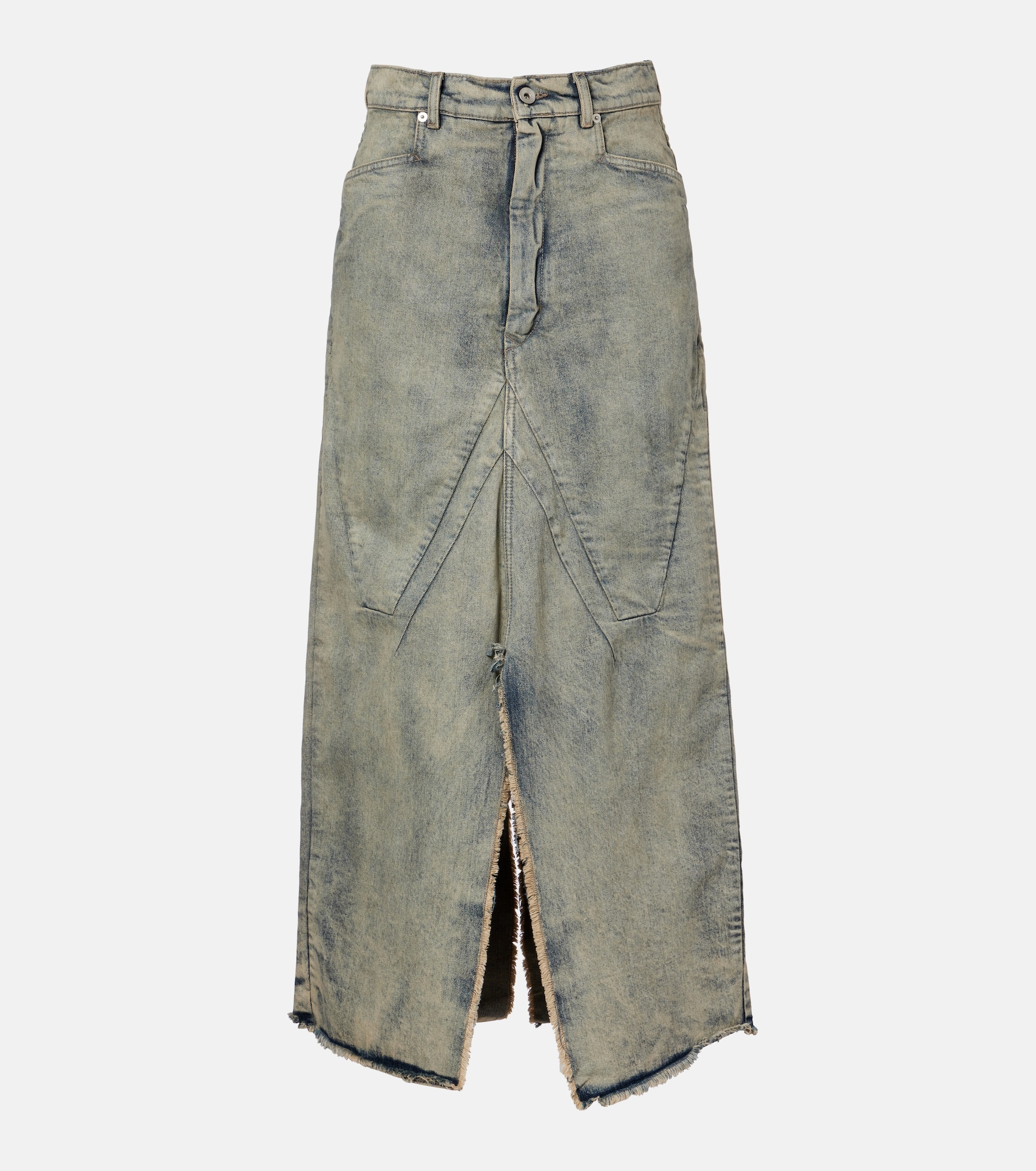 Rick Owens Distressed denim maxi skirt