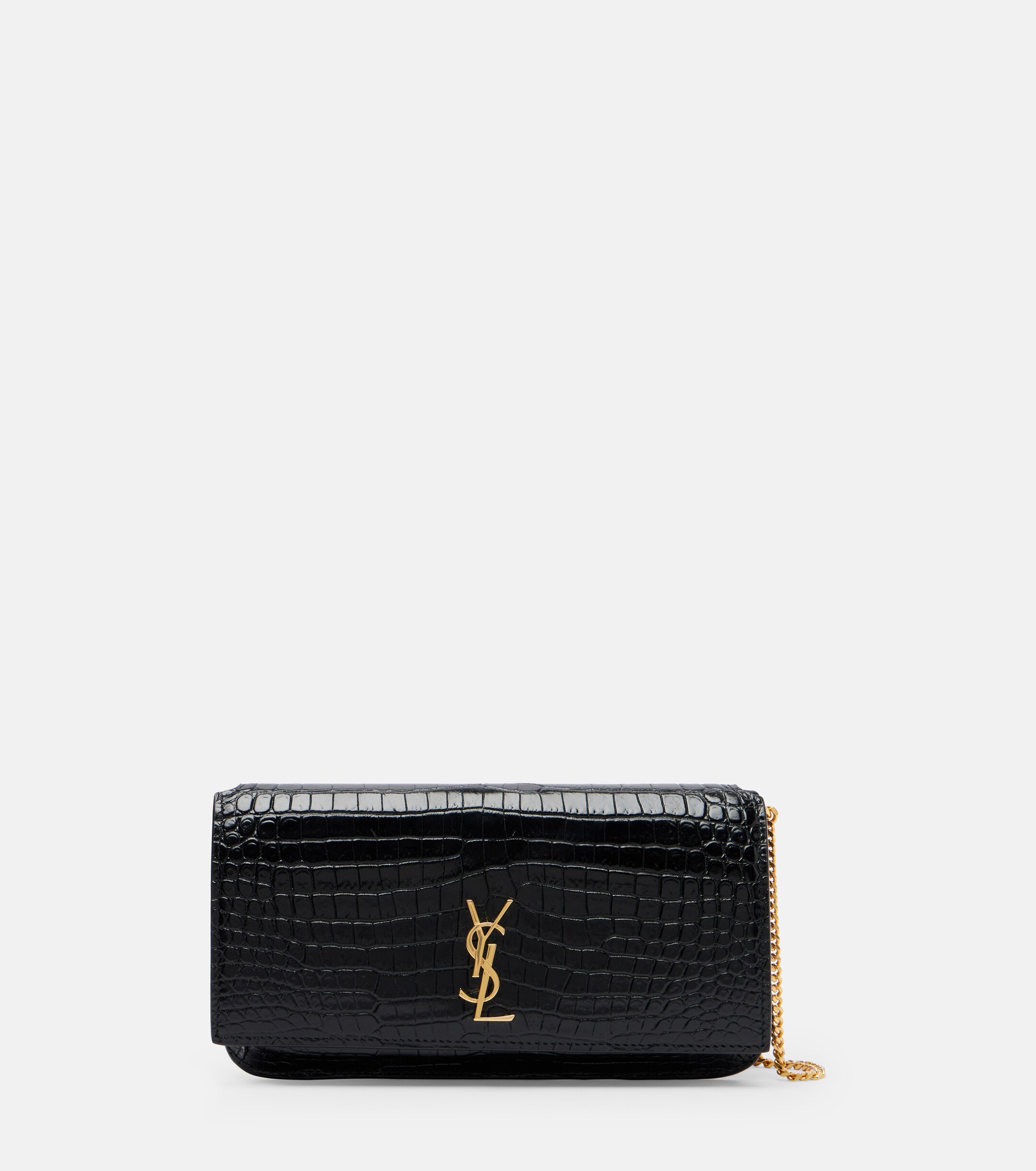 Saint Laurent Cassandre Mini croc-effect leather phone pouch