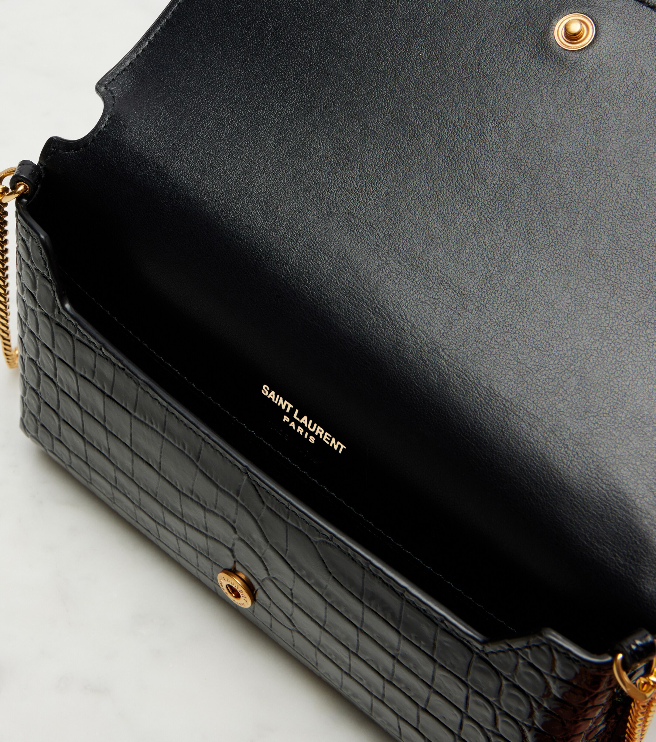 Saint Laurent Cassandre Mini croc-effect leather phone pouch