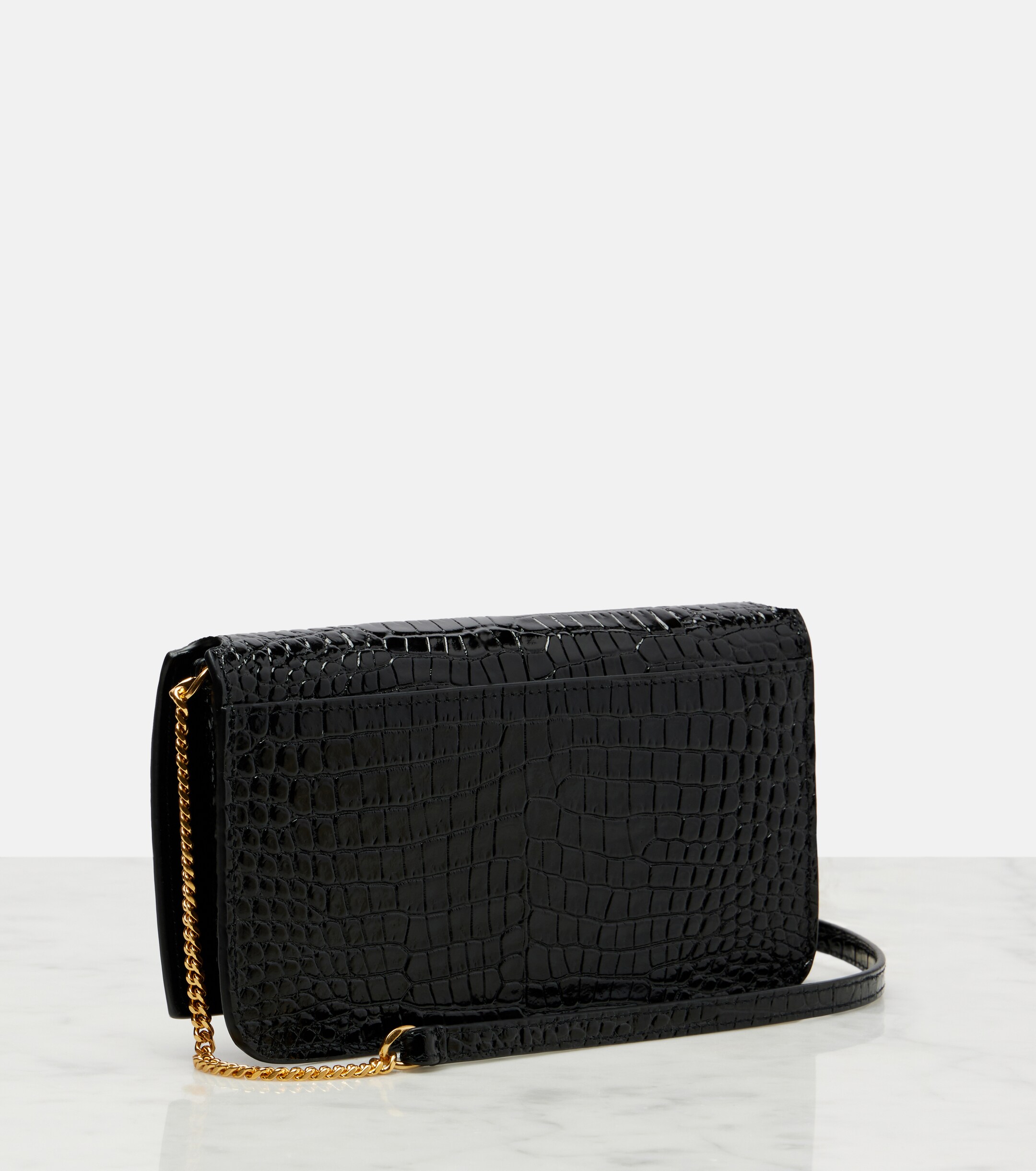 Saint Laurent Cassandre Mini croc-effect leather phone pouch