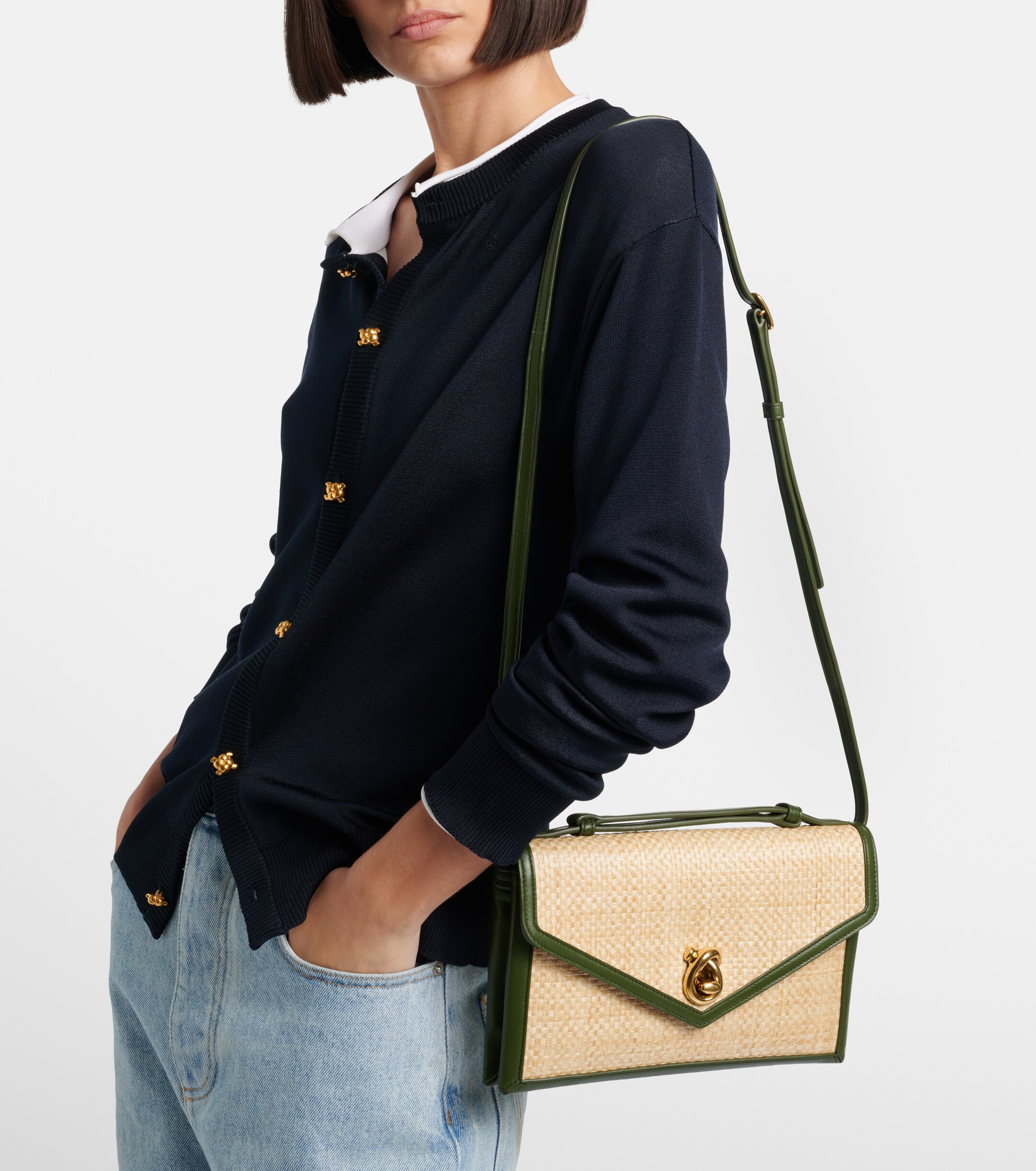 Bottega Veneta Knot Lock Medium raffia top-handle bag