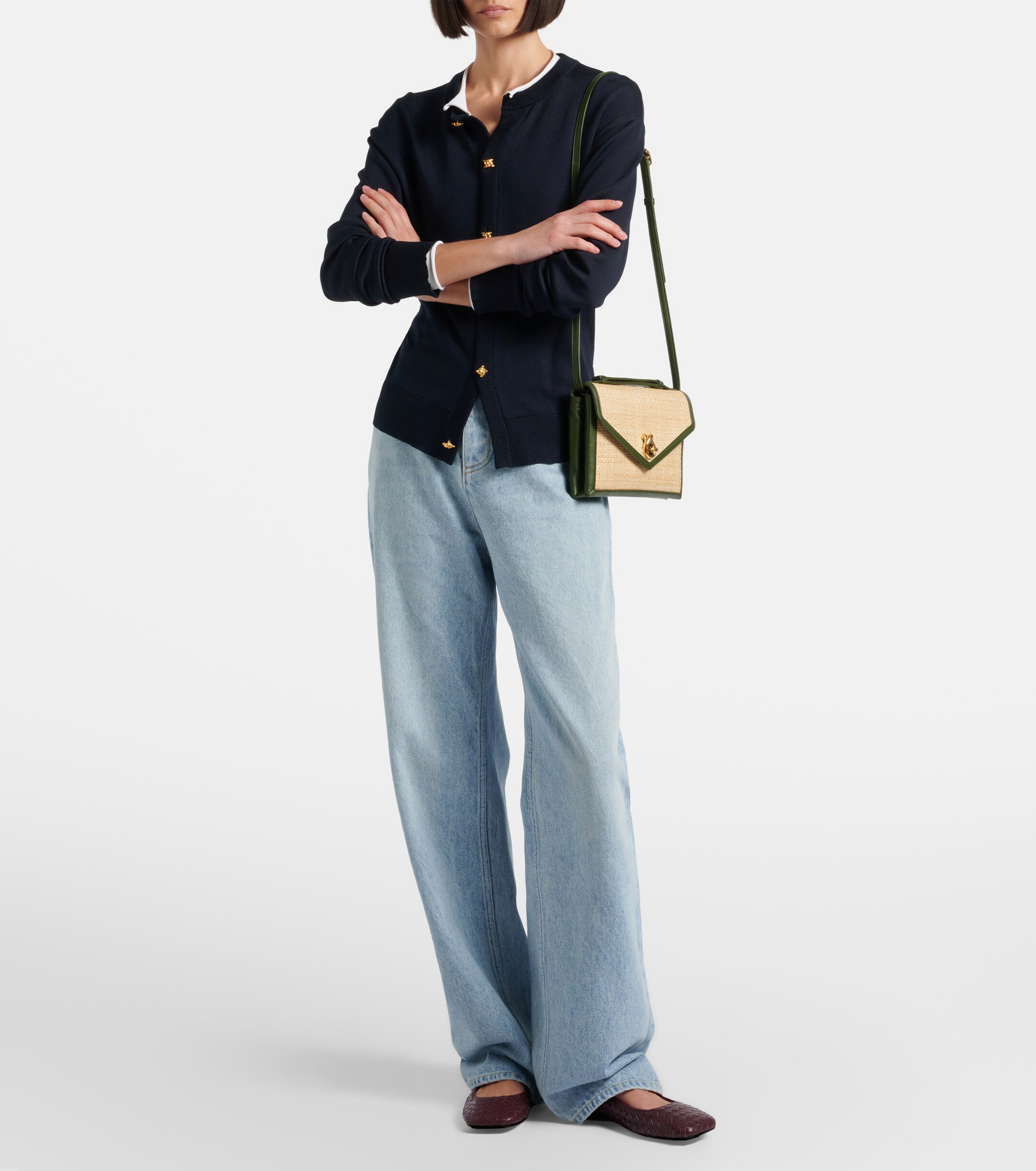 Bottega Veneta Knot Lock Medium raffia top-handle bag
