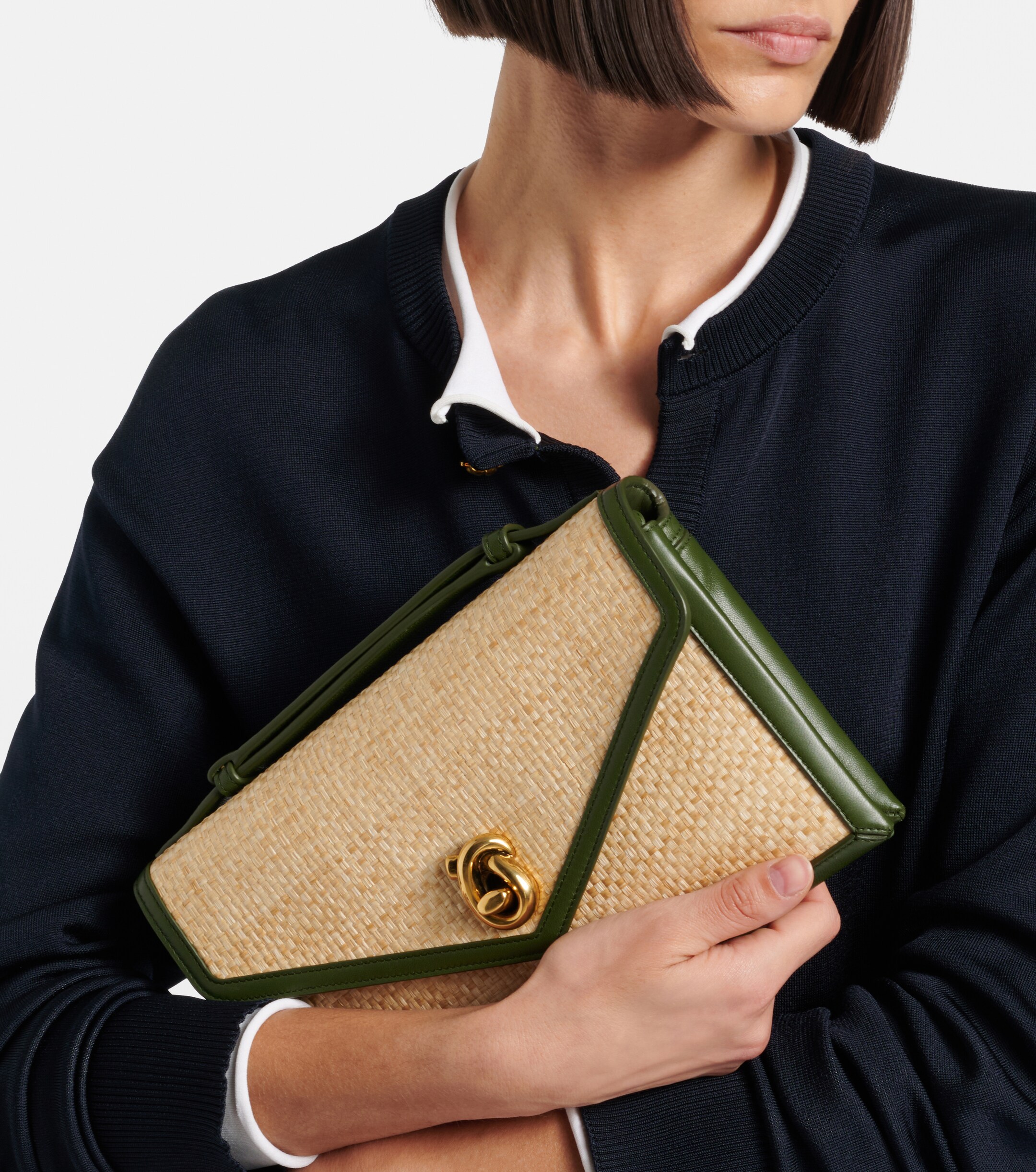 Bottega Veneta Knot Lock Medium raffia top-handle bag