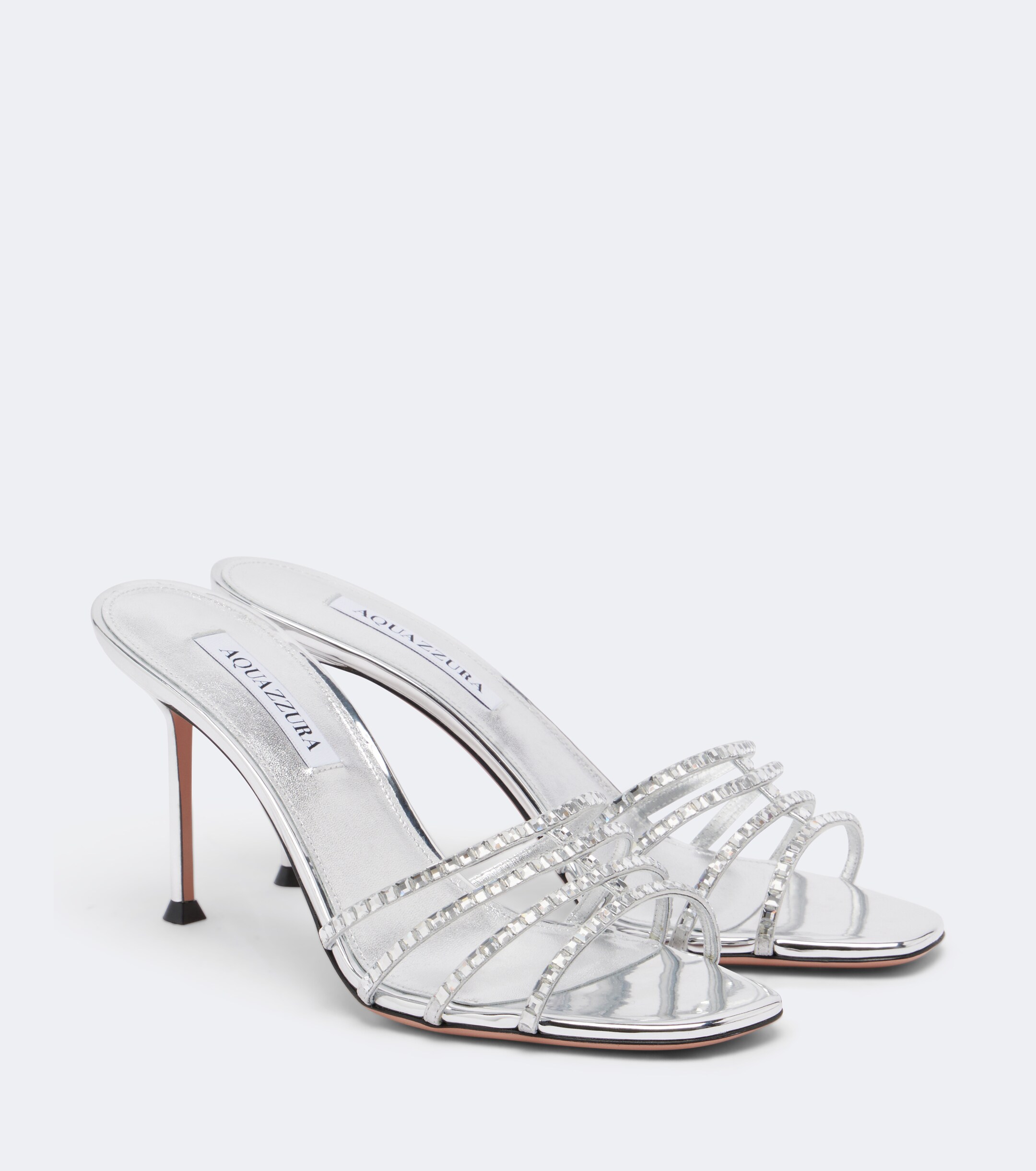 AQUAZZURA Aquazzura Sensation Crystal metallic leather mules