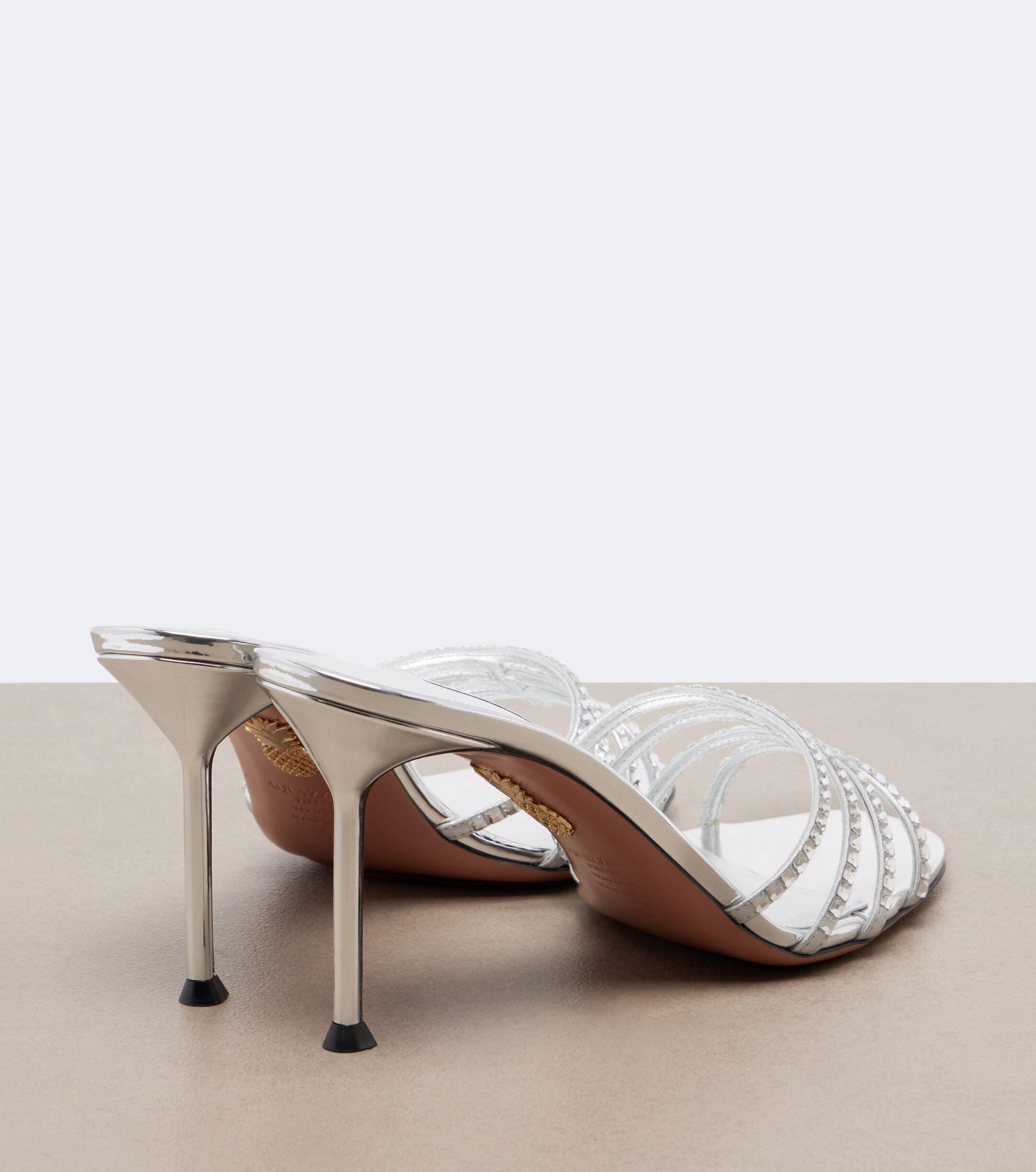 AQUAZZURA Aquazzura Sensation Crystal metallic leather mules