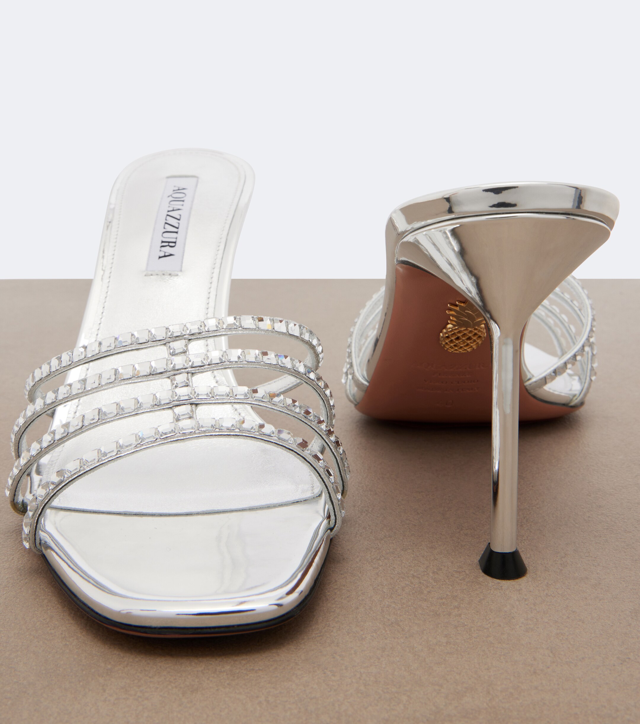 AQUAZZURA Aquazzura Sensation Crystal metallic leather mules