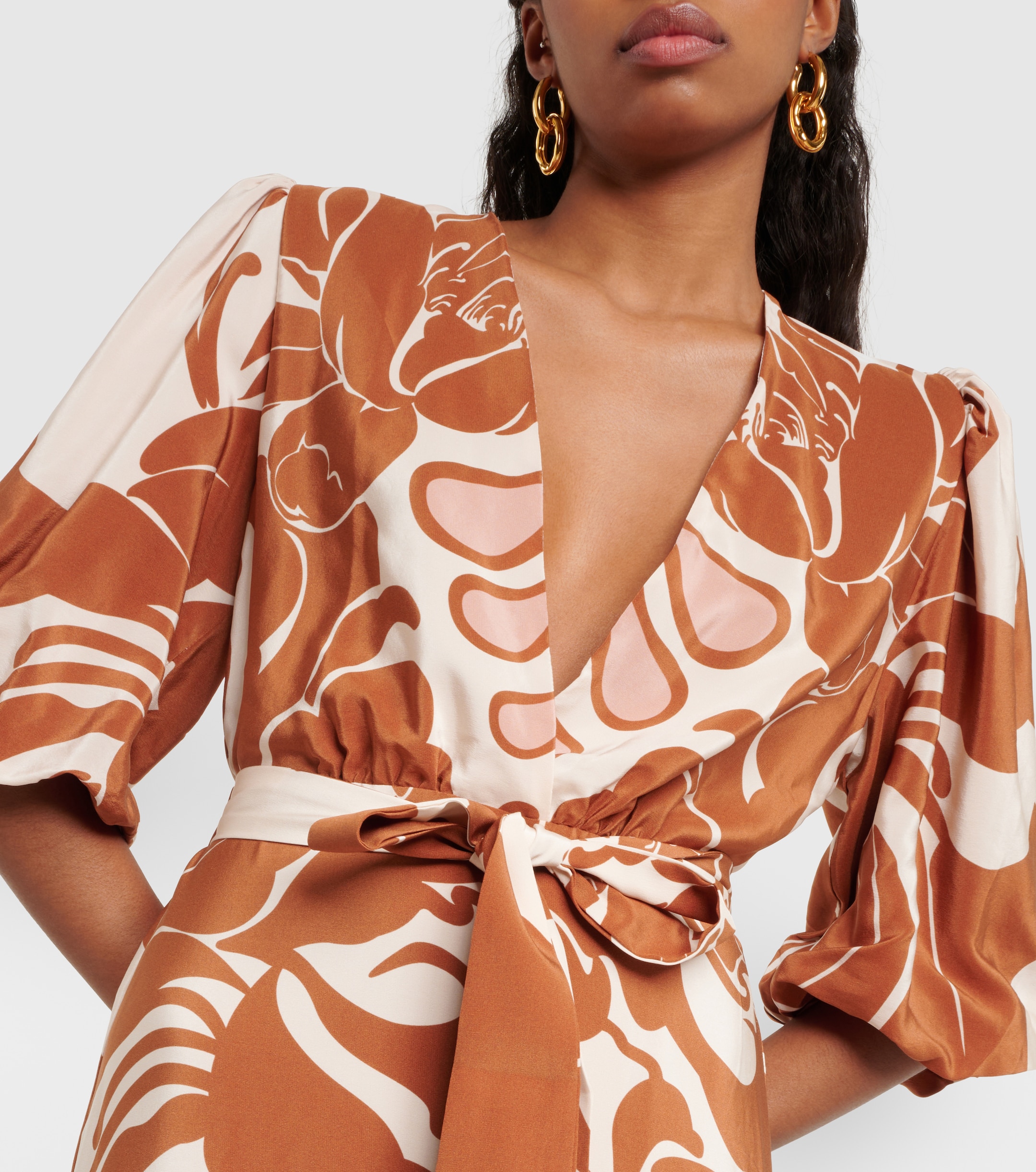 Adriana Degreas Printed puff-sleeve silk maxi dress thumbnail