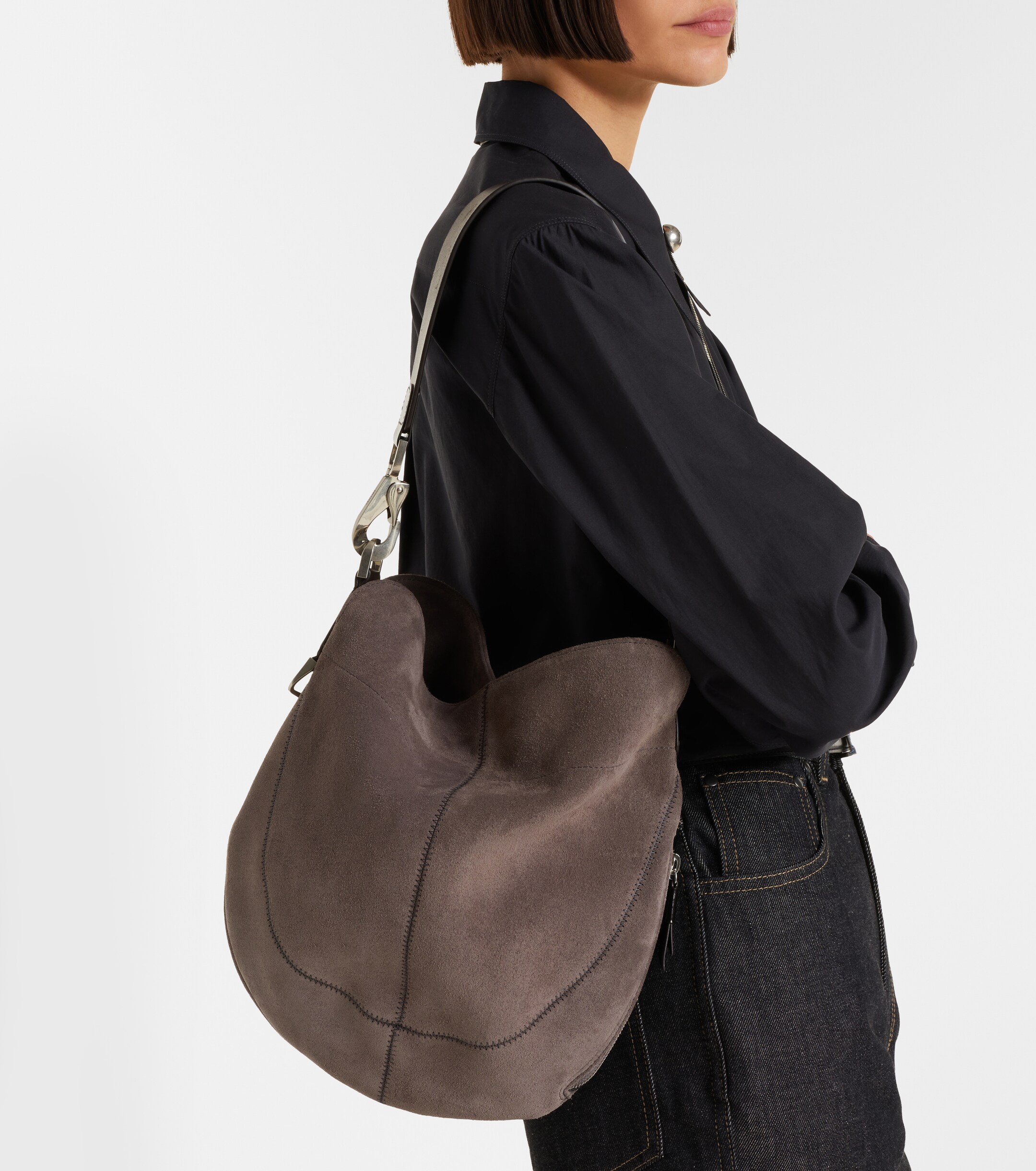 Lemaire Quiver Clip Medium suede shoulder bag