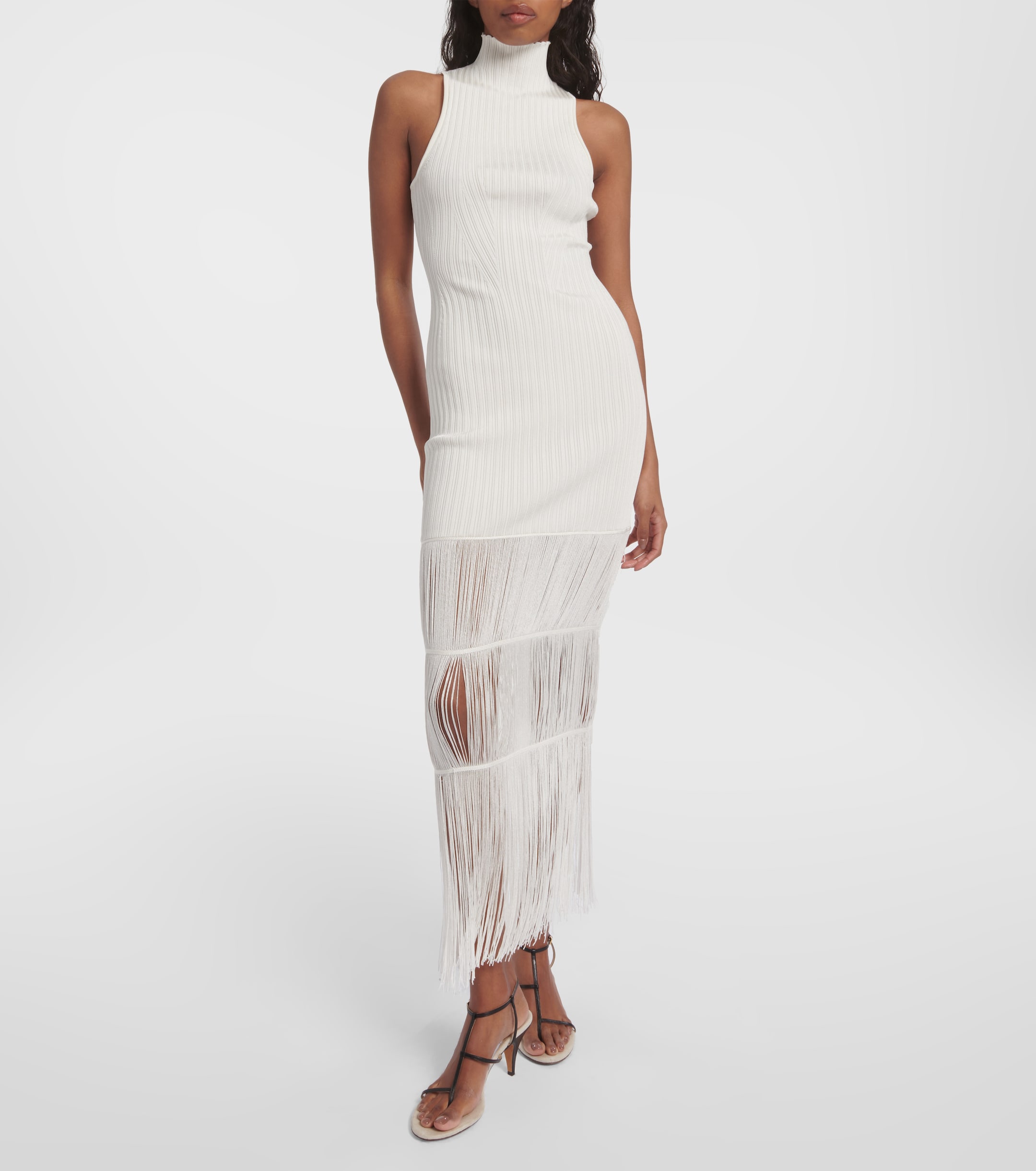 KHAITE Zare fringed ribbed-knit maxi dress