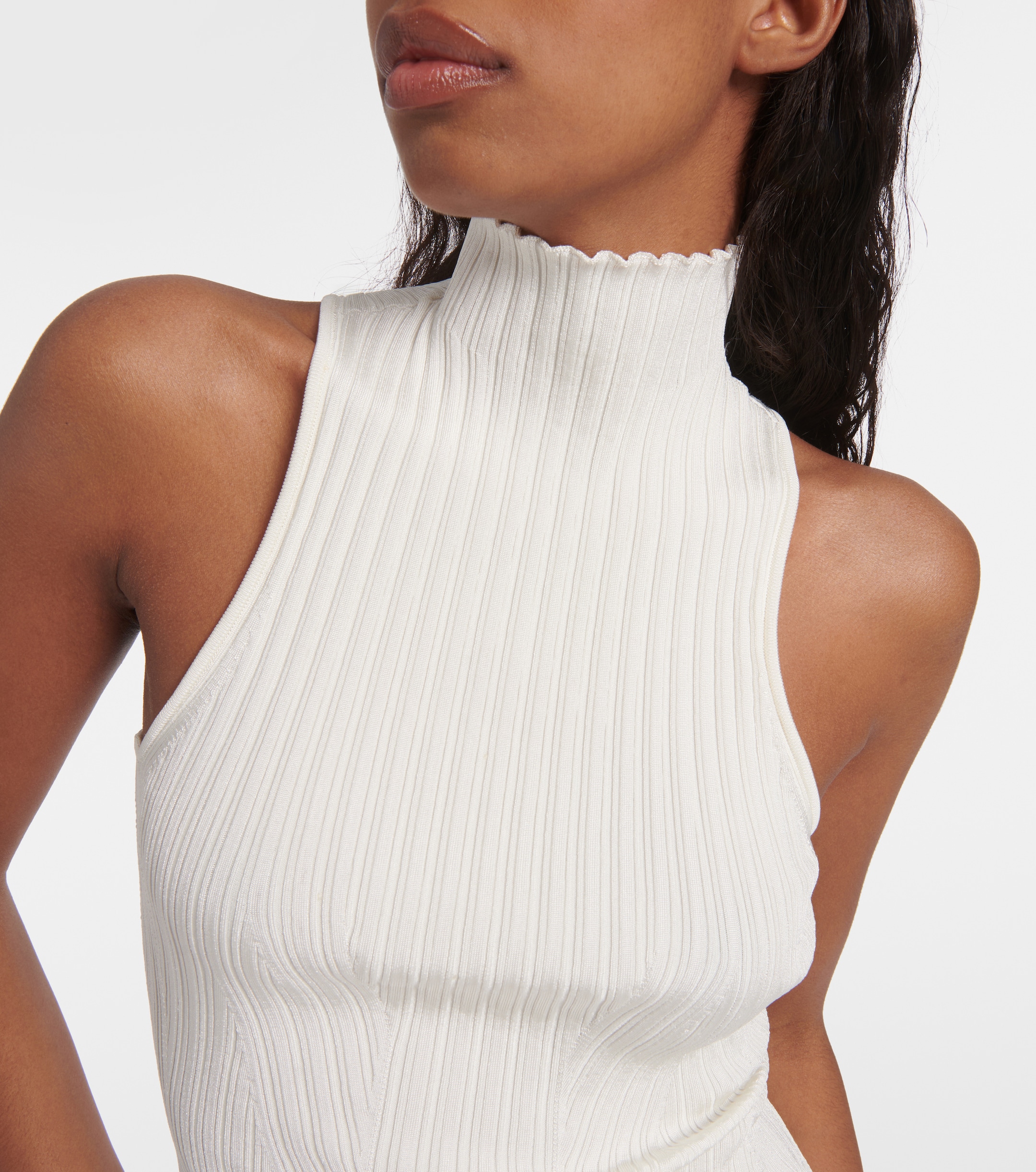 KHAITE Zare fringed ribbed-knit maxi dress