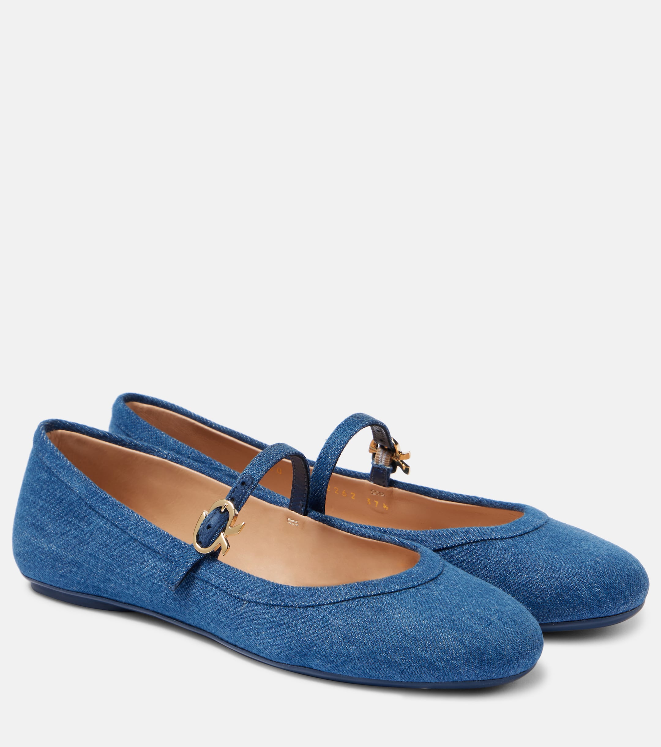 GIANVITO ROSSI Carla denim Mary Jane flats