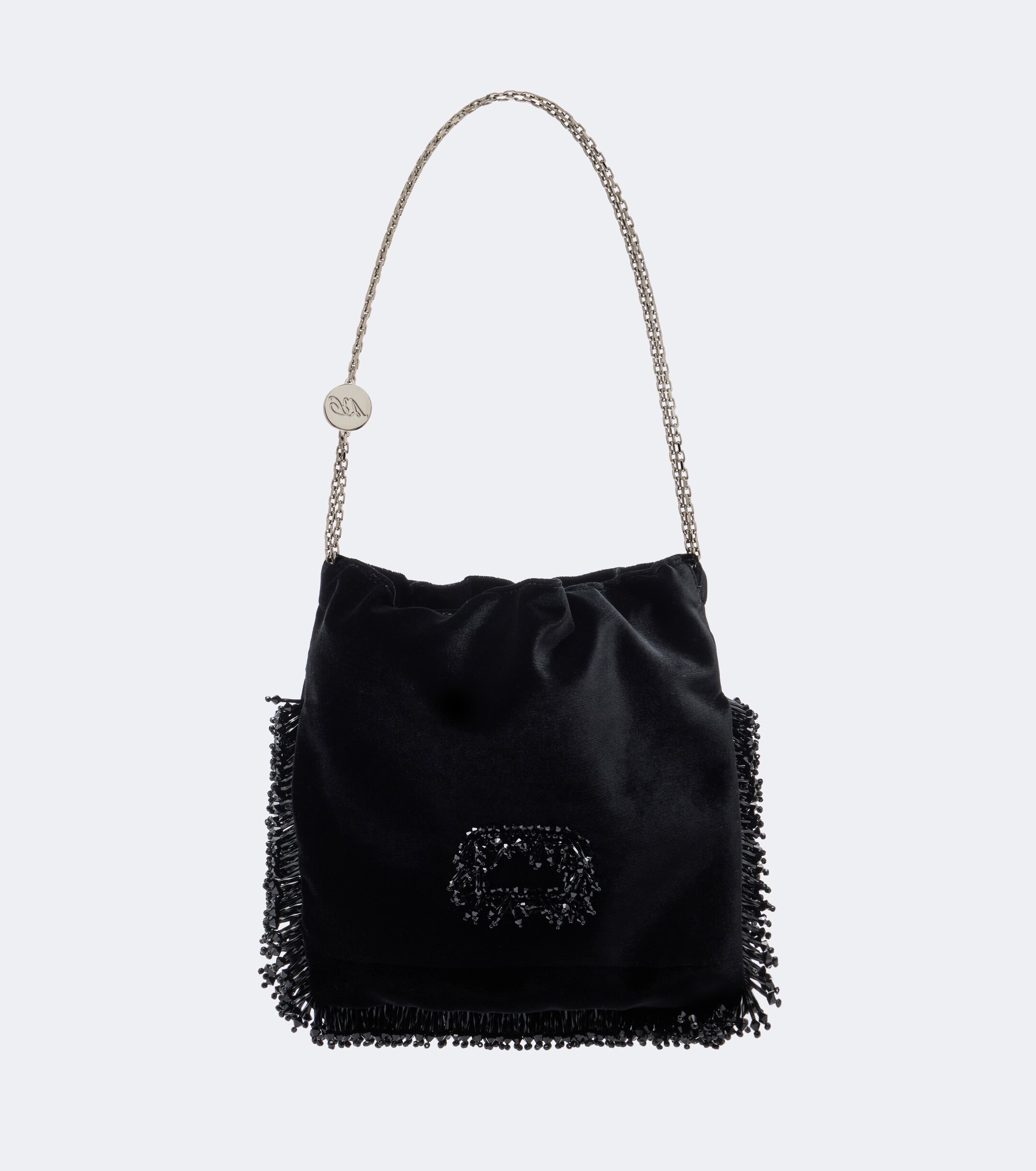 ROGER VIVIER Pilgrim Mini beaded velvet bucket bag