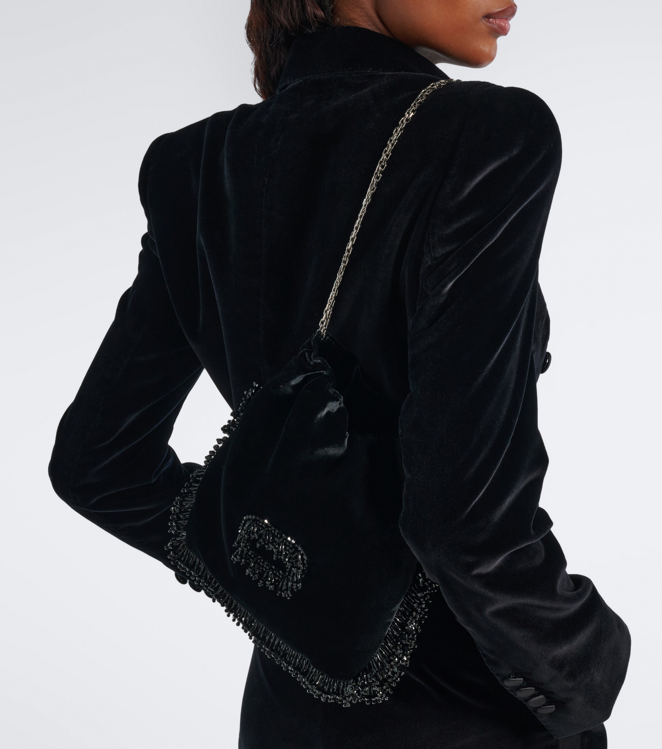 ROGER VIVIER Pilgrim Mini beaded velvet bucket bag