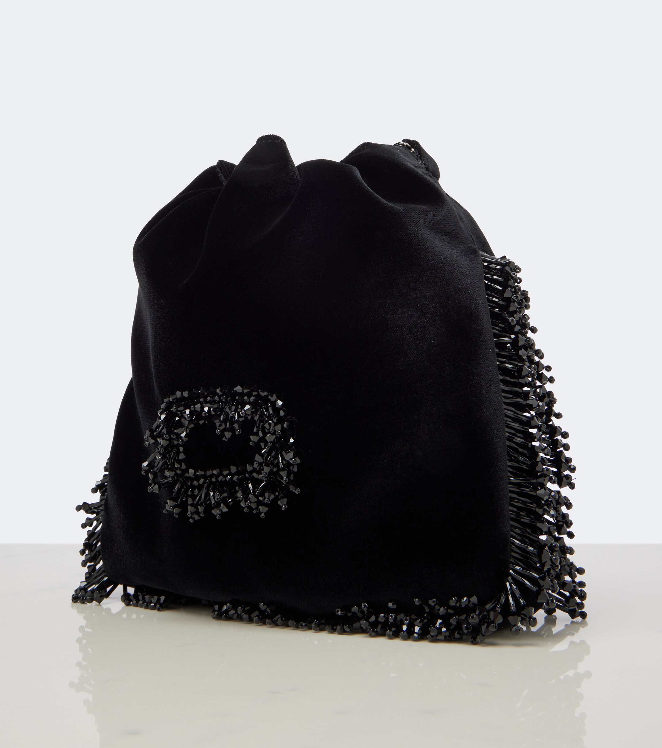 ROGER VIVIER Pilgrim Mini beaded velvet bucket bag