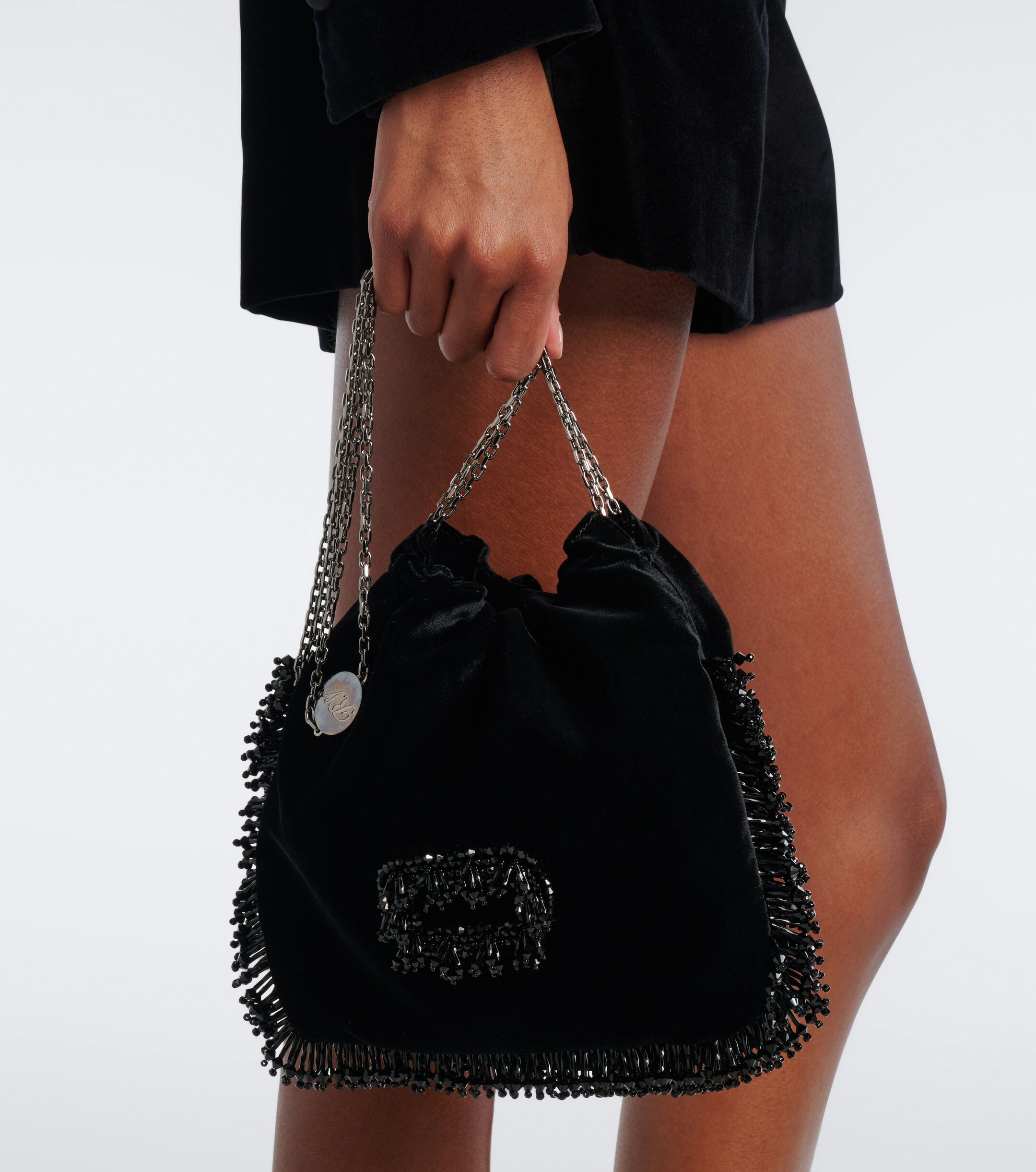 ROGER VIVIER Pilgrim Mini beaded velvet bucket bag