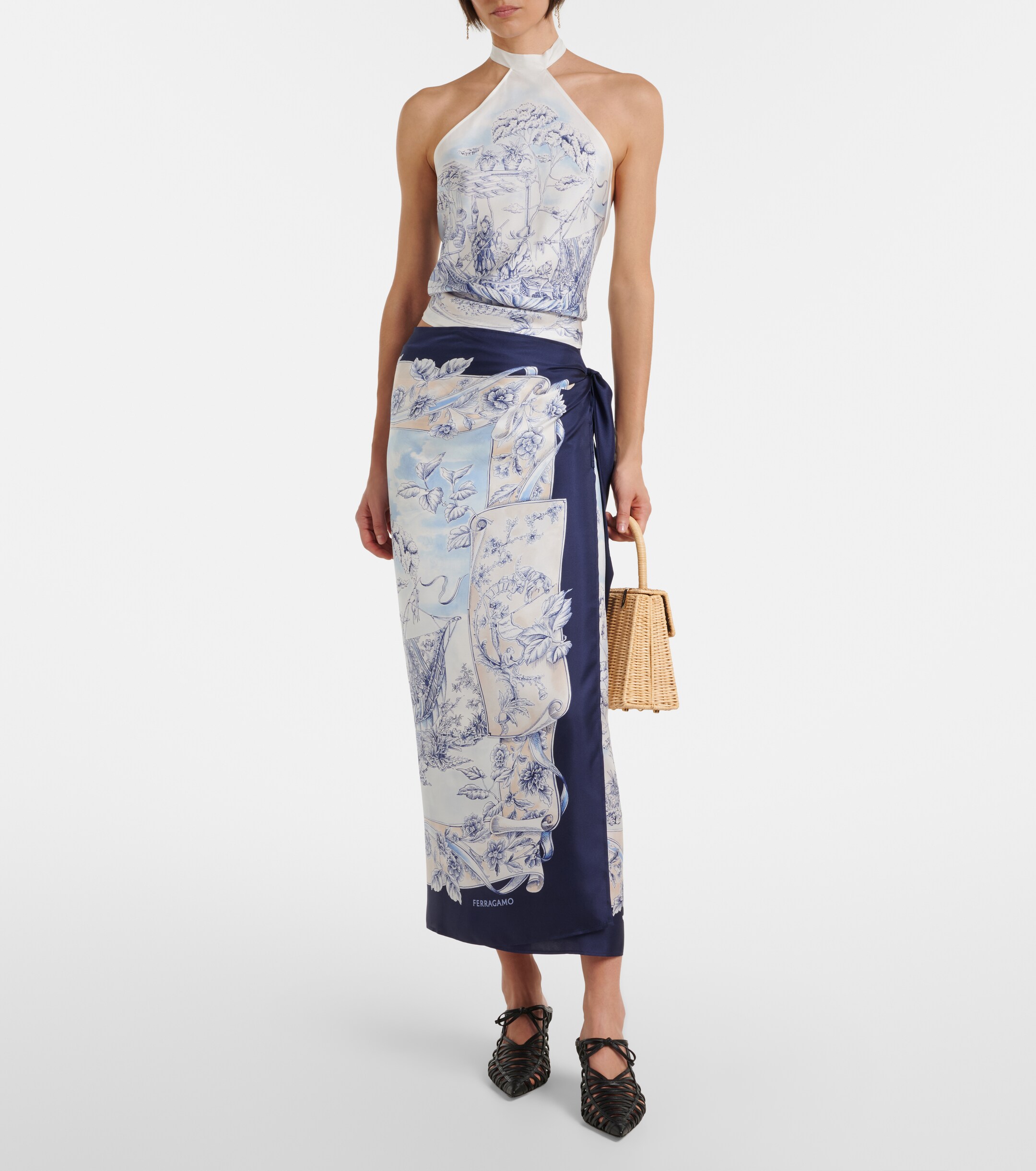 Ferragamo Ferragamo Printed silk wrap skirt