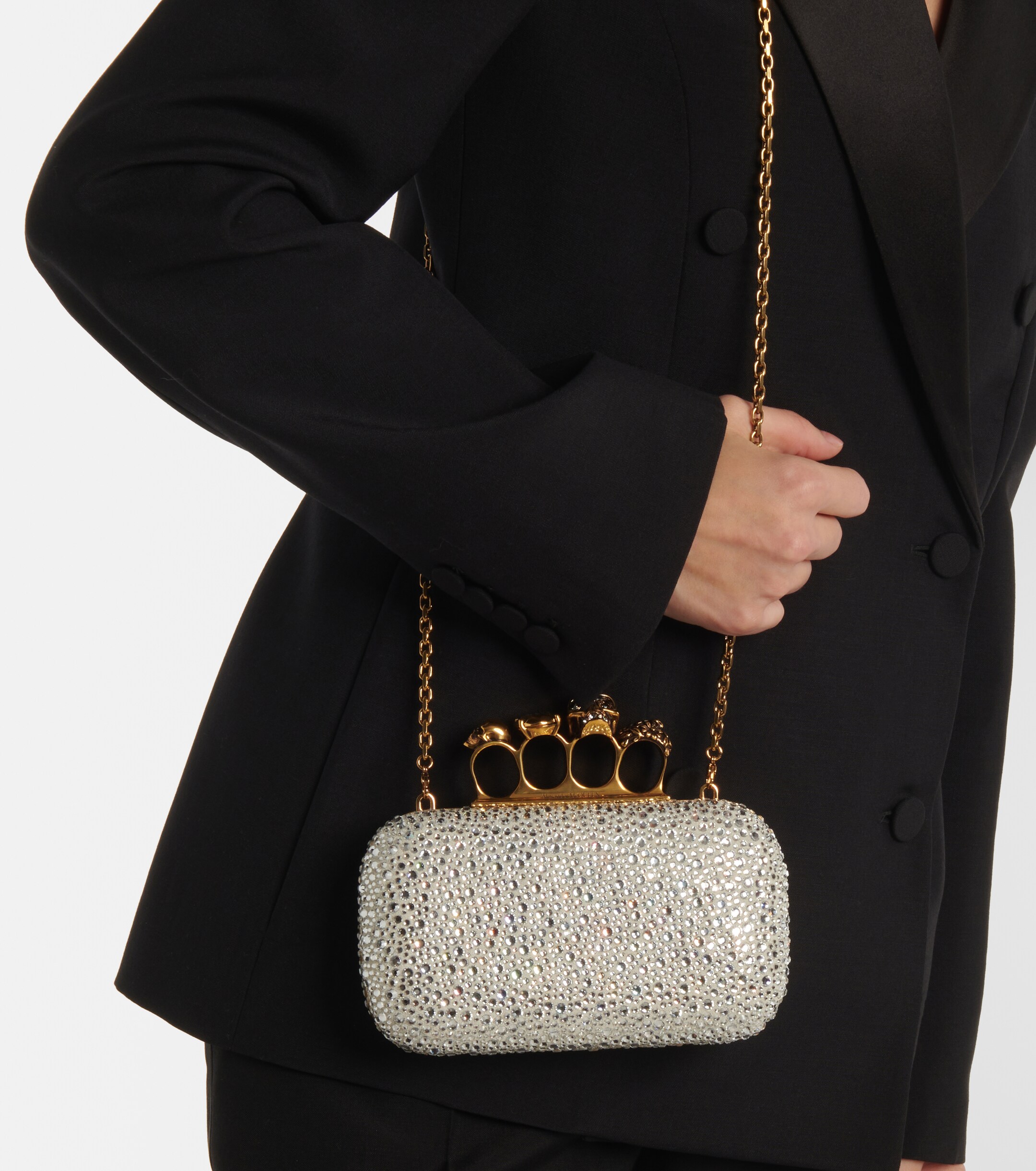 McQueen Knuckle embellished leather clutch