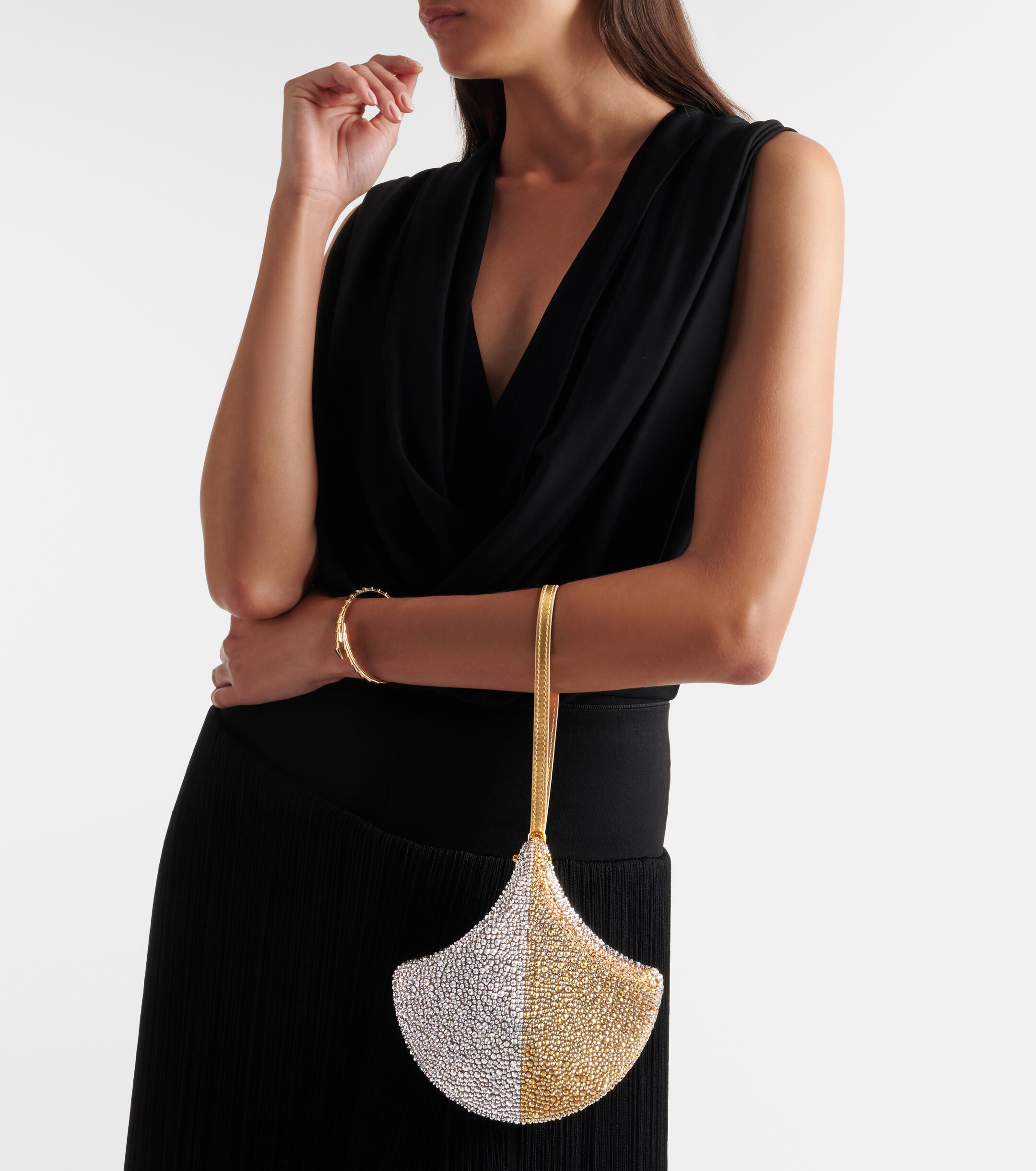 Bvlgari Ginkgo crystal-embellished suede clutch thumbnail