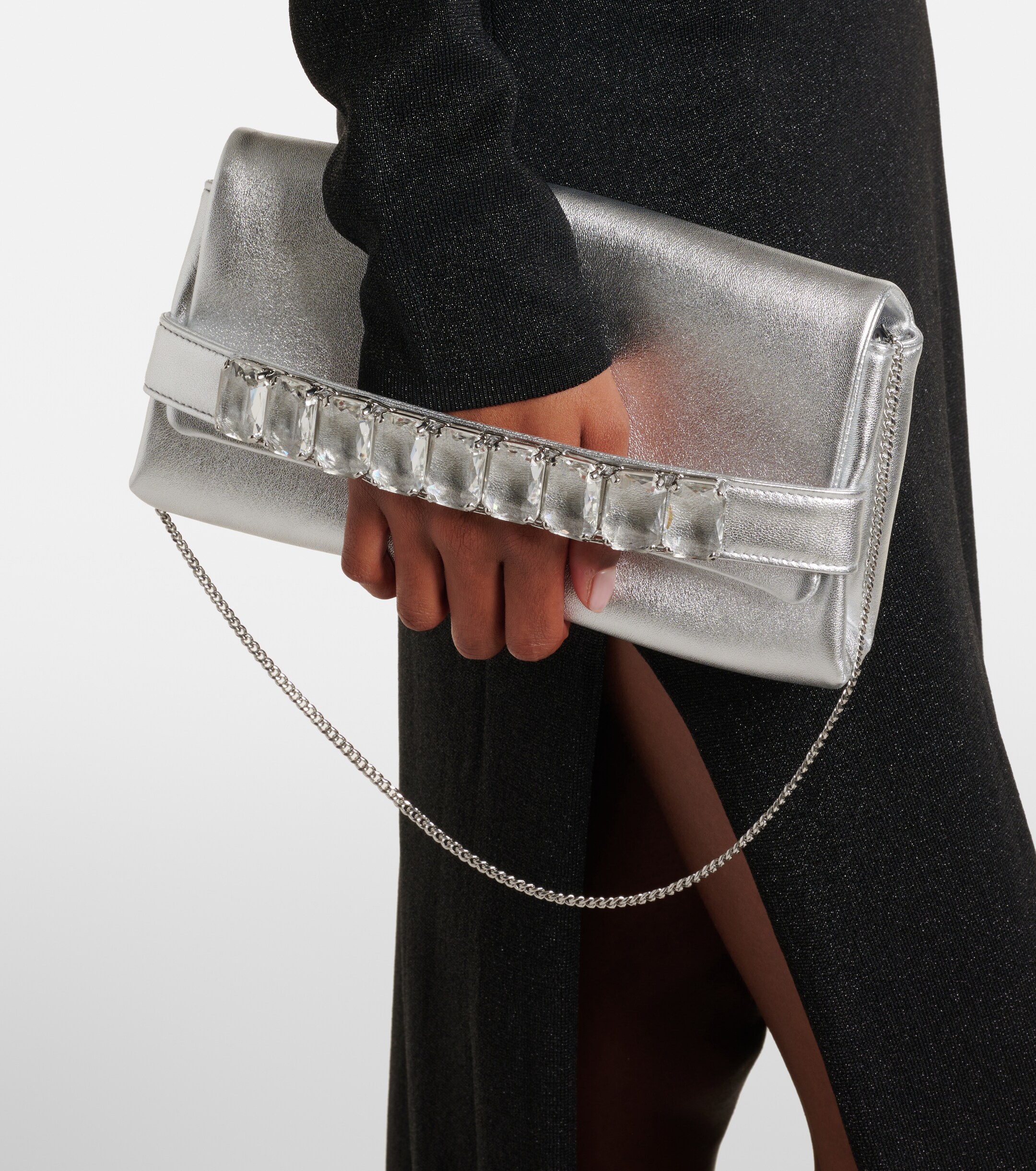 JIMMY CHOO Kya metallic leather clutch