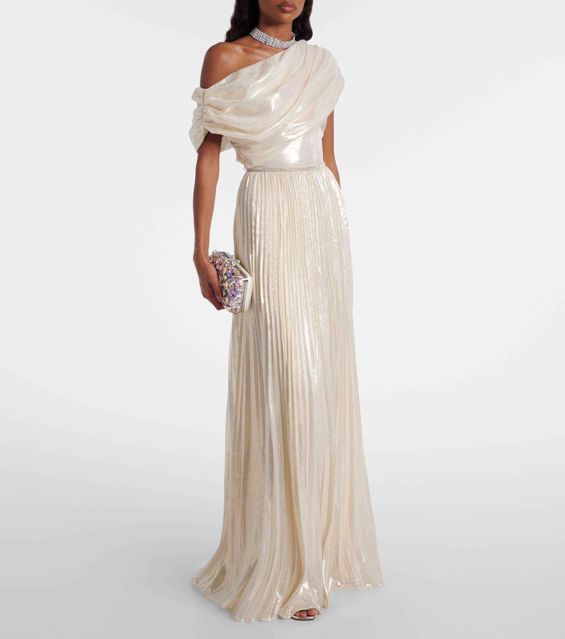 self-portrait Asymmetric draped silk-blend chiffon maxi dress