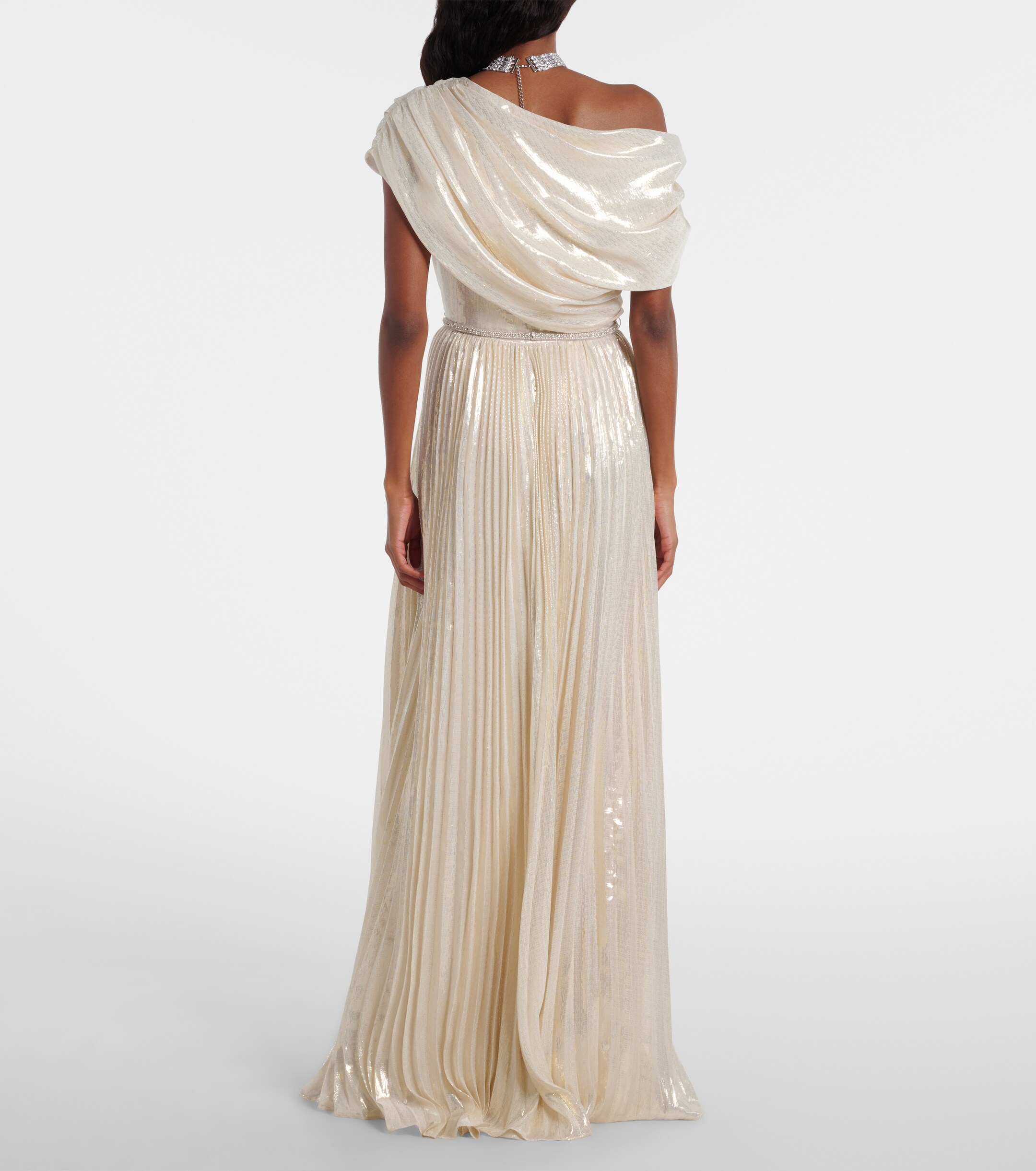 self-portrait Asymmetric draped silk-blend chiffon maxi dress thumbnail