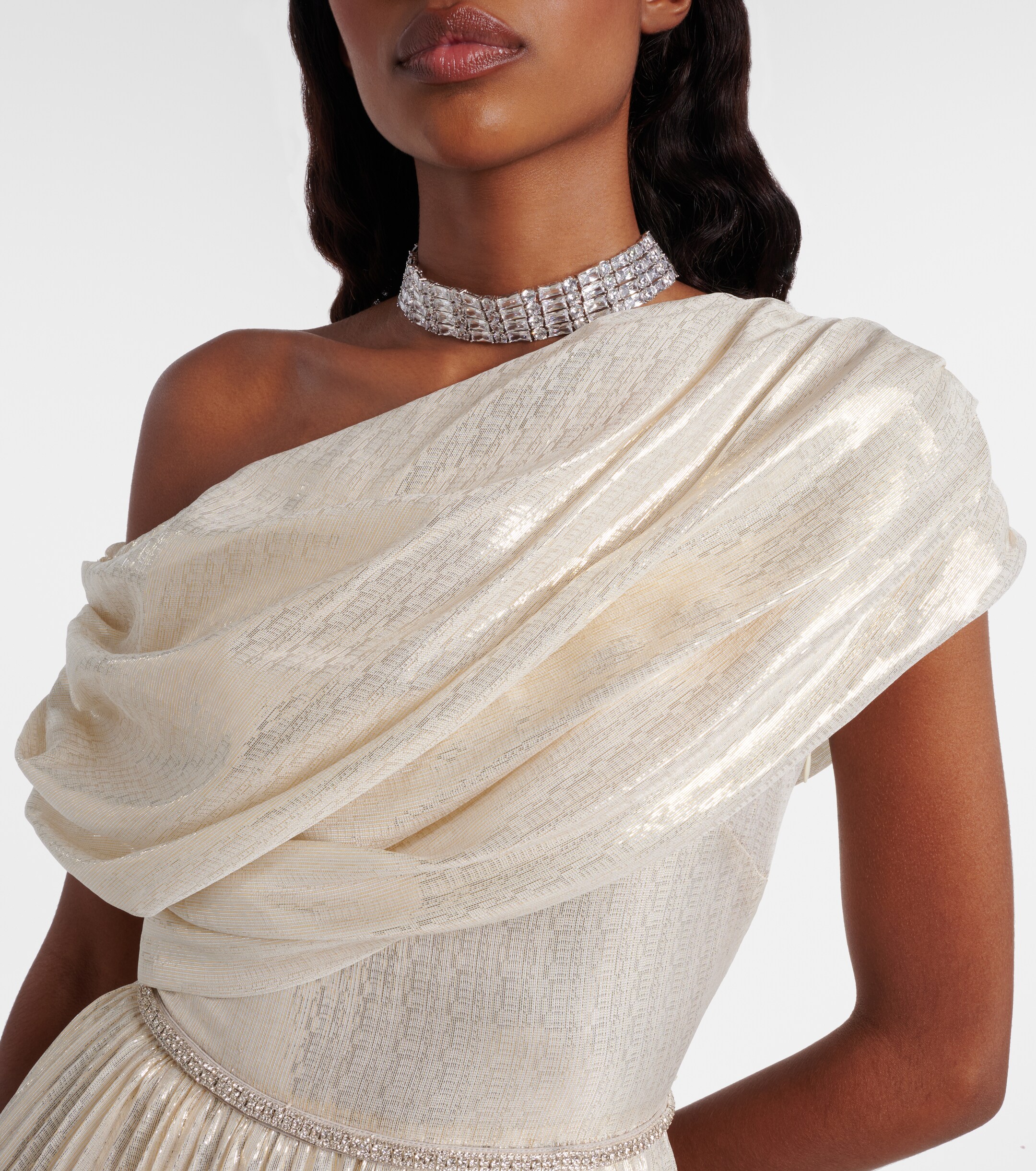 self-portrait Asymmetric draped silk-blend chiffon maxi dress thumbnail