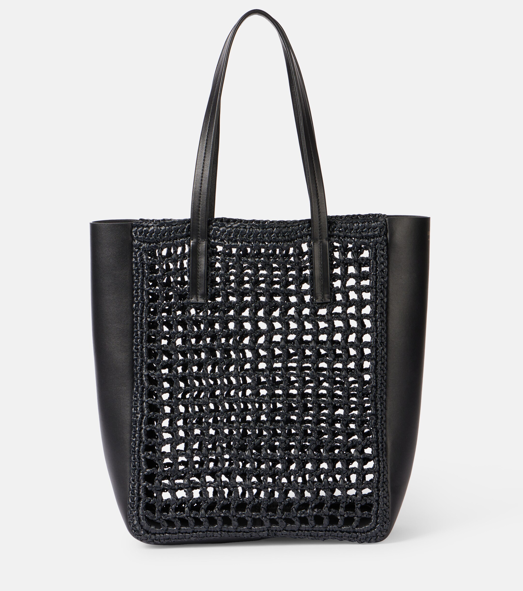 KHAITE Zoe Small leather-trimmed raffia tote bag