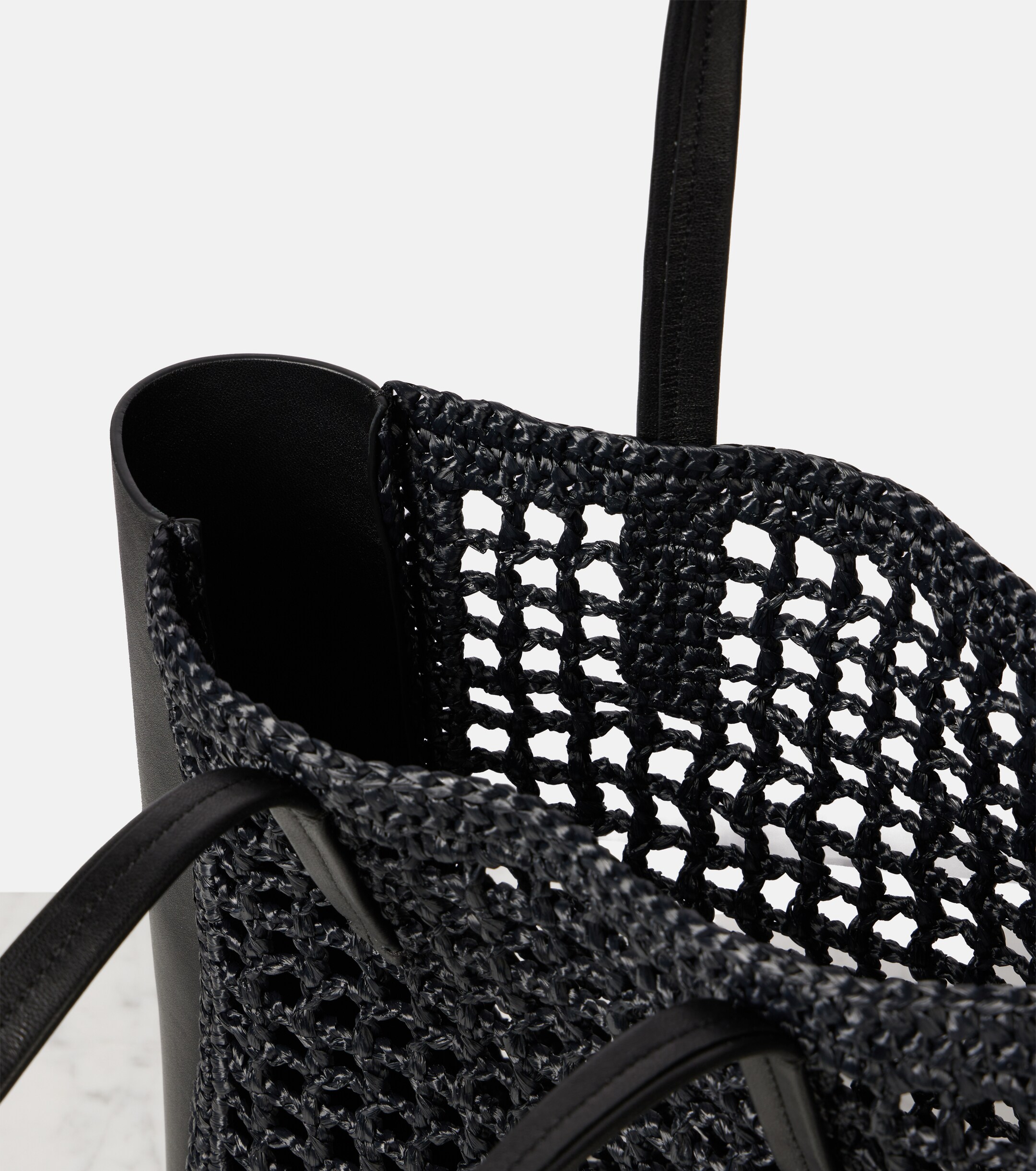 KHAITE Zoe Small leather-trimmed raffia tote bag