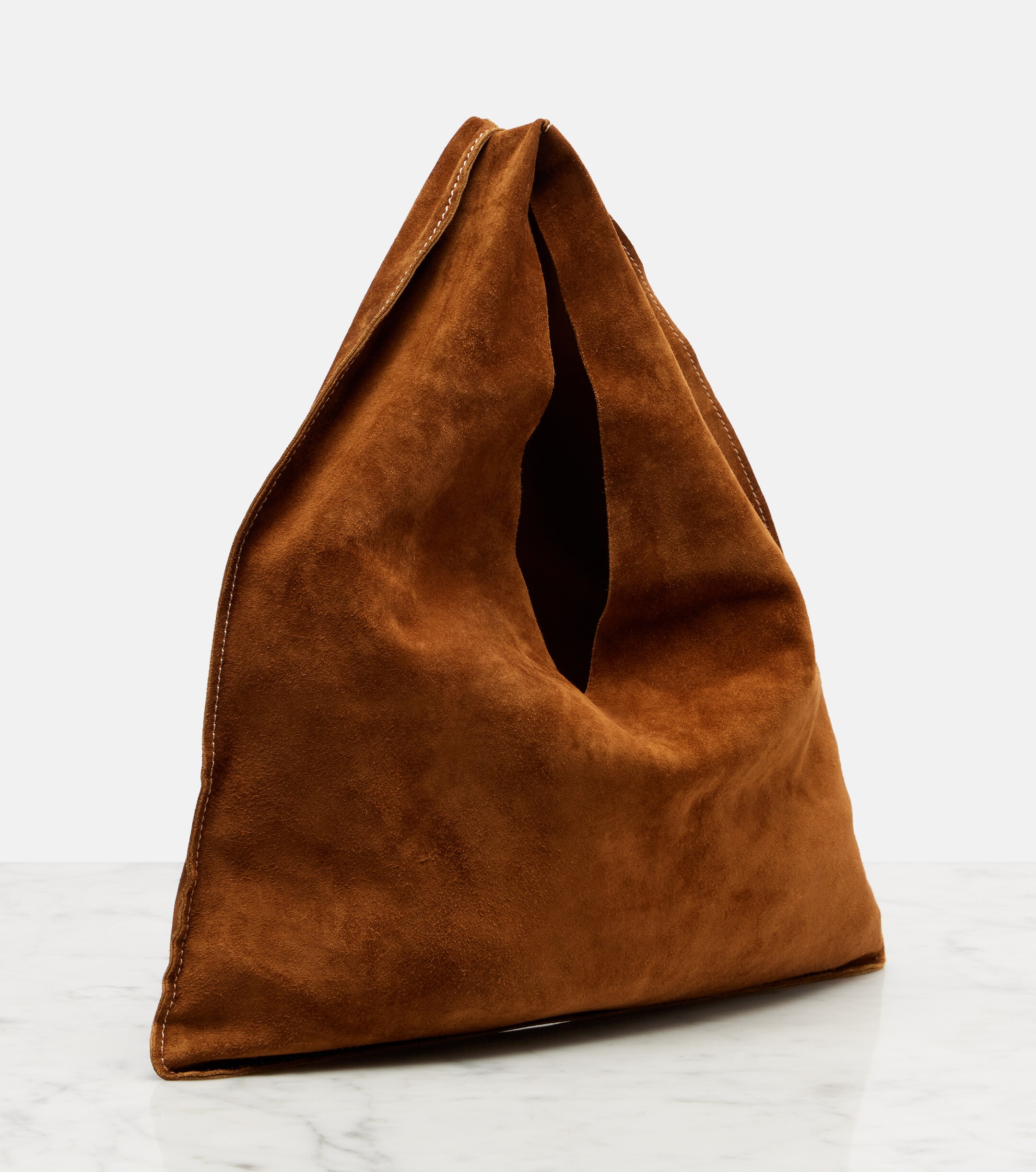 The Row Bindle Small suede top-handle bag