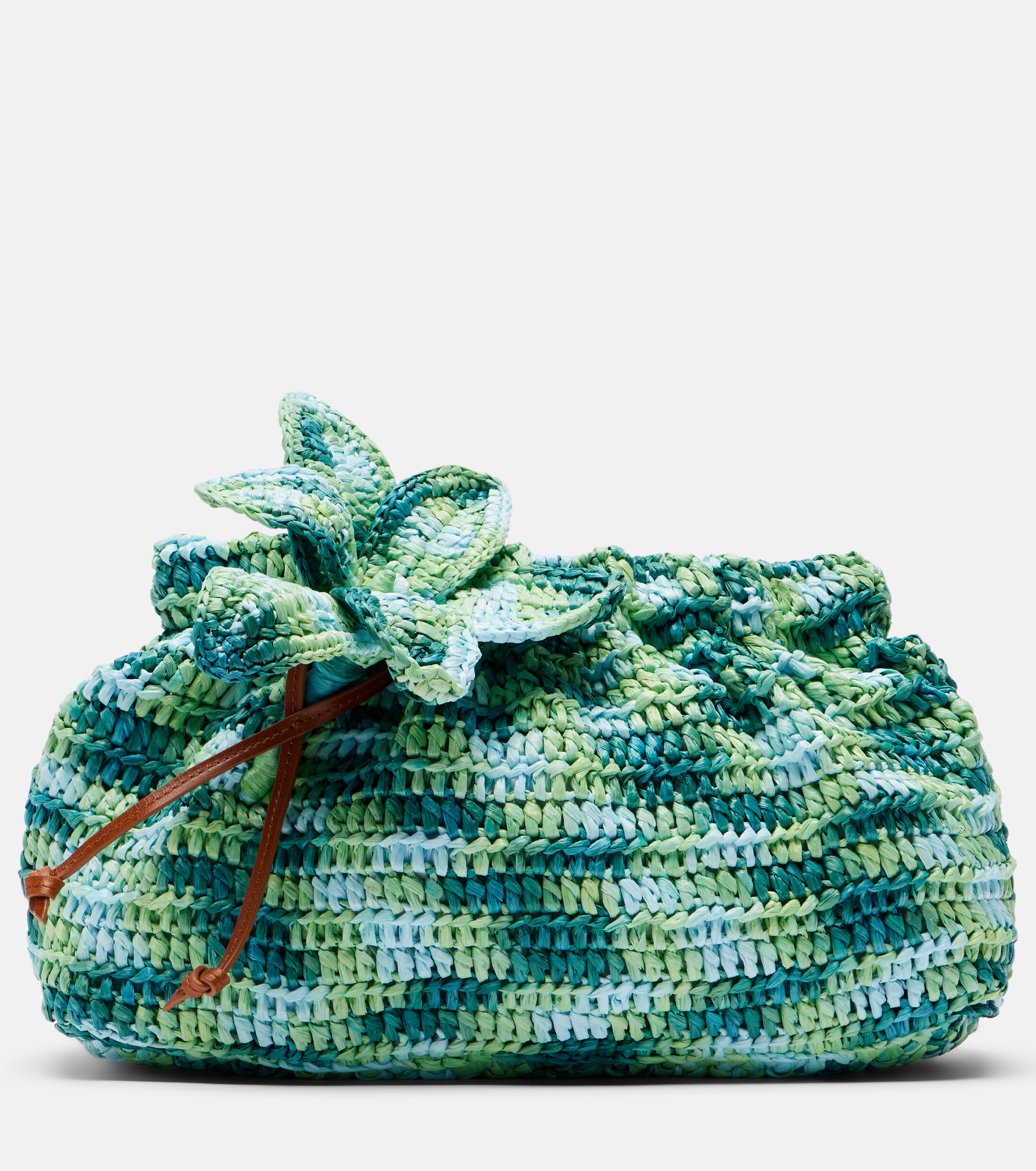 AQUAZZURA Calypso floral-appliqué raffia clutch